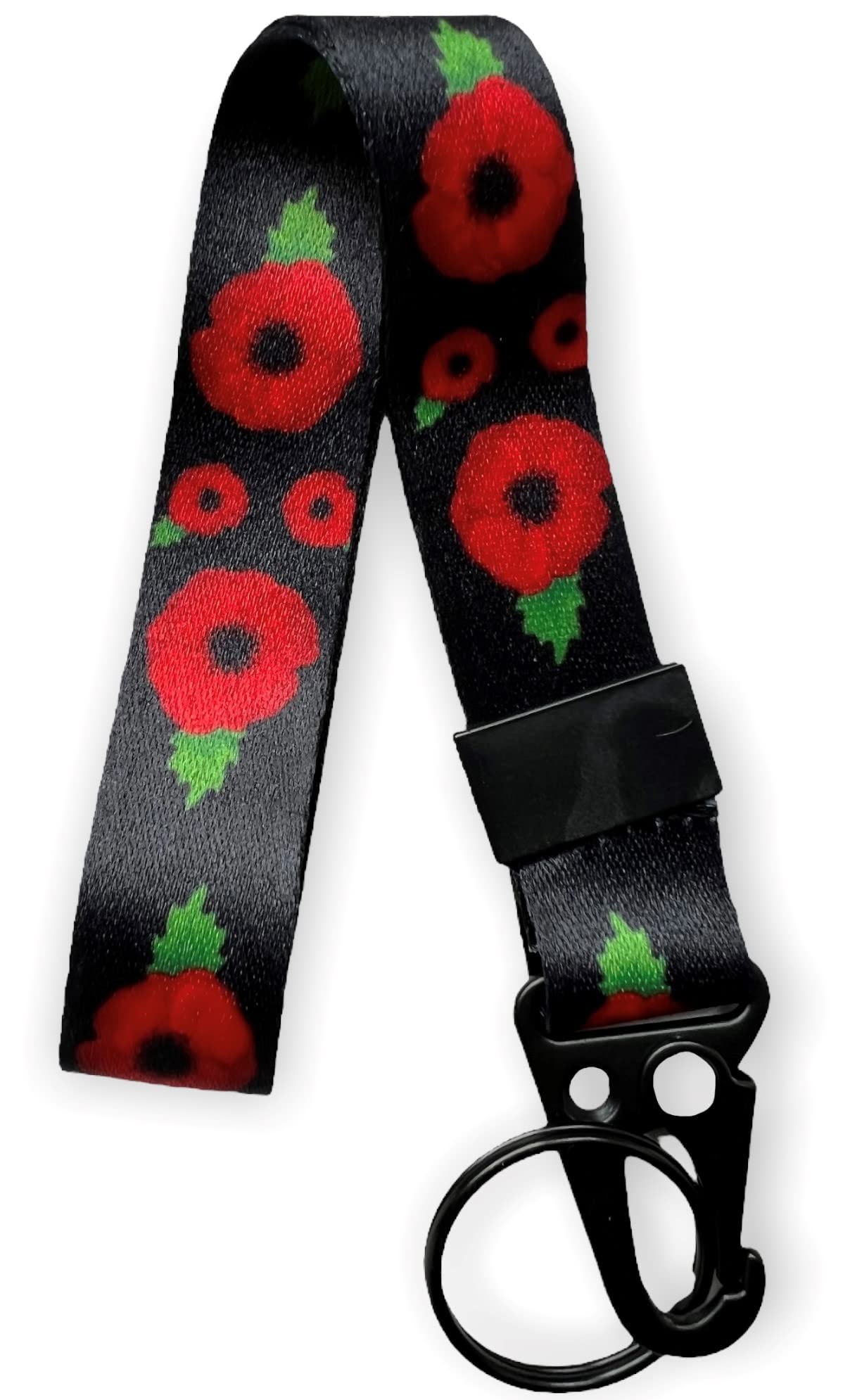 PAC Supplies Global Poppy Print Adjustable Wrist Strap Lanyard For Phones, Go Pro, Camera, Keys, With Keyring
