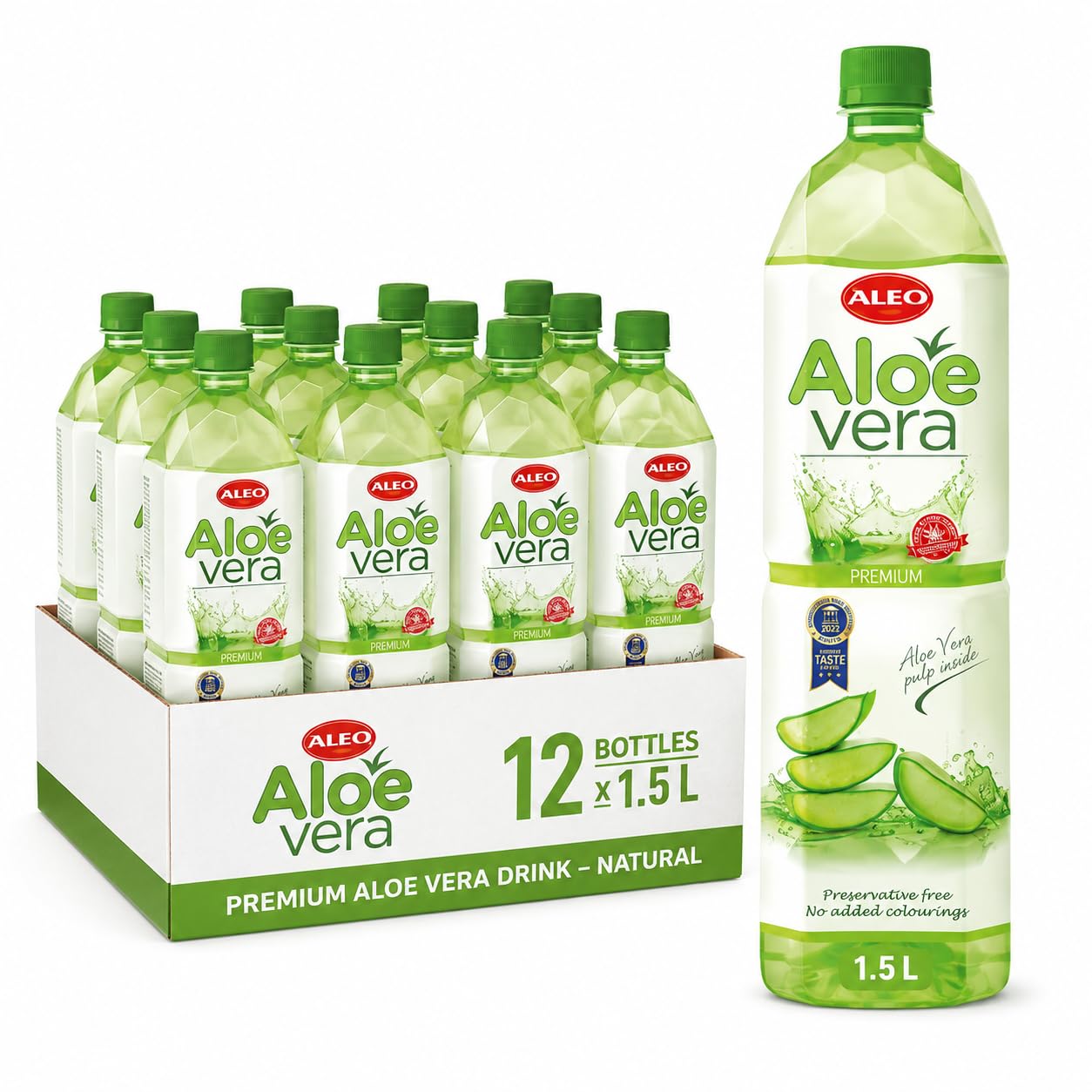 ALEO 1.5L Premium Aloe Vera Drink - Natural, No Preservatives, No Artificial Colors Superior Taste Award 2025