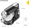 Kenwood Titanium Chef Baker Silver KVC85.004BK, Stand Mixer with Integrated Scale, 3 Stainless Steel Mixing Hooks and Rubber Whisk, 5L and 3.5L Bowls, 1200W, Black