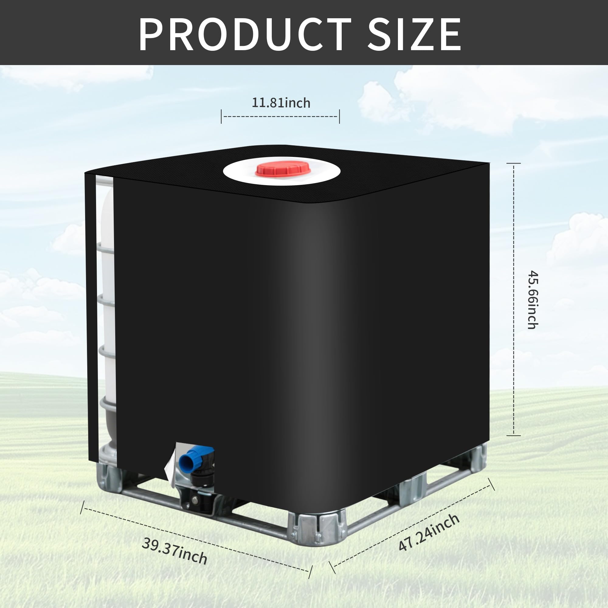 Serbatoio Acqua 1000 litri IBC, Cisterna Acqua 1000 litri 120 x100 x116 cm, Con pellicola trasparente per il serbatoio dell'acqua, Borsa di stoccaggio in tela (Nero)