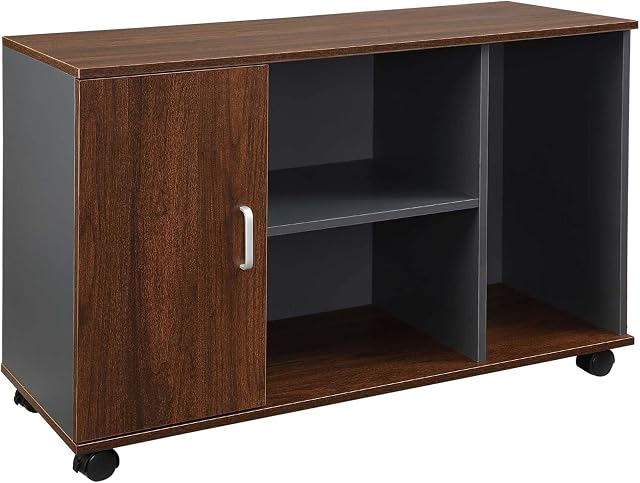HOMCOM File Cabinet with Rolling Wheels, Printer Stand with Wooden Documents Storage Chest for Home Office