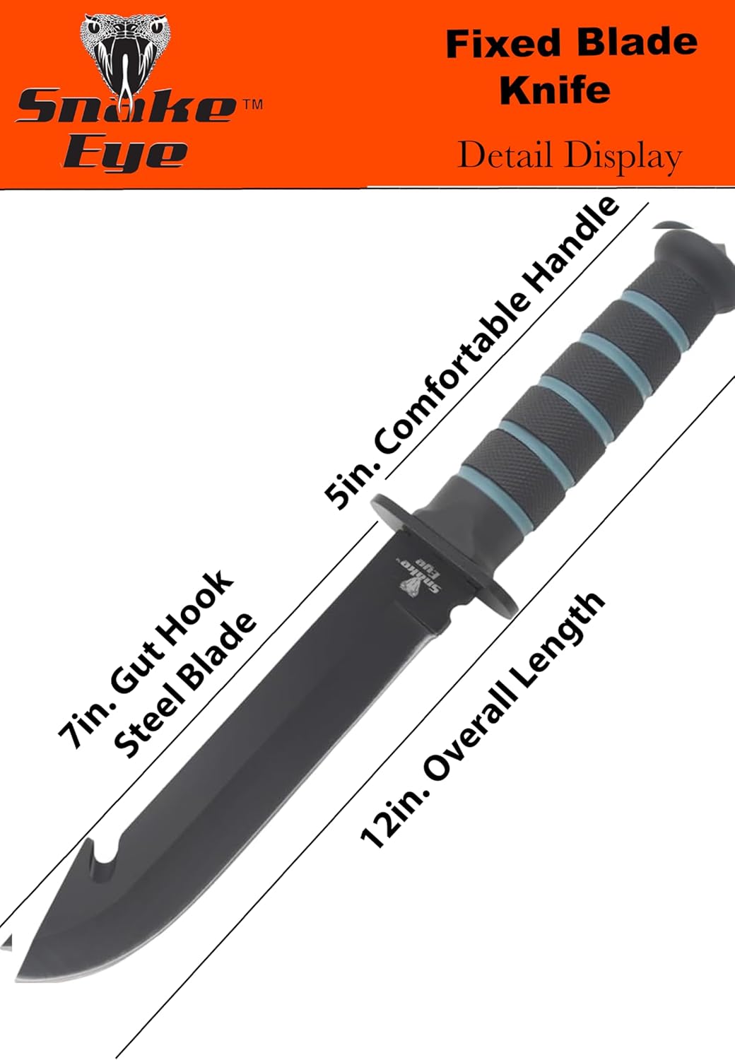 Snake Eye Tactical 12-Inches Heavy-Duty Fixed Blade-Hunting-Outdoor Survival-Knife (Black-Gut Hook)