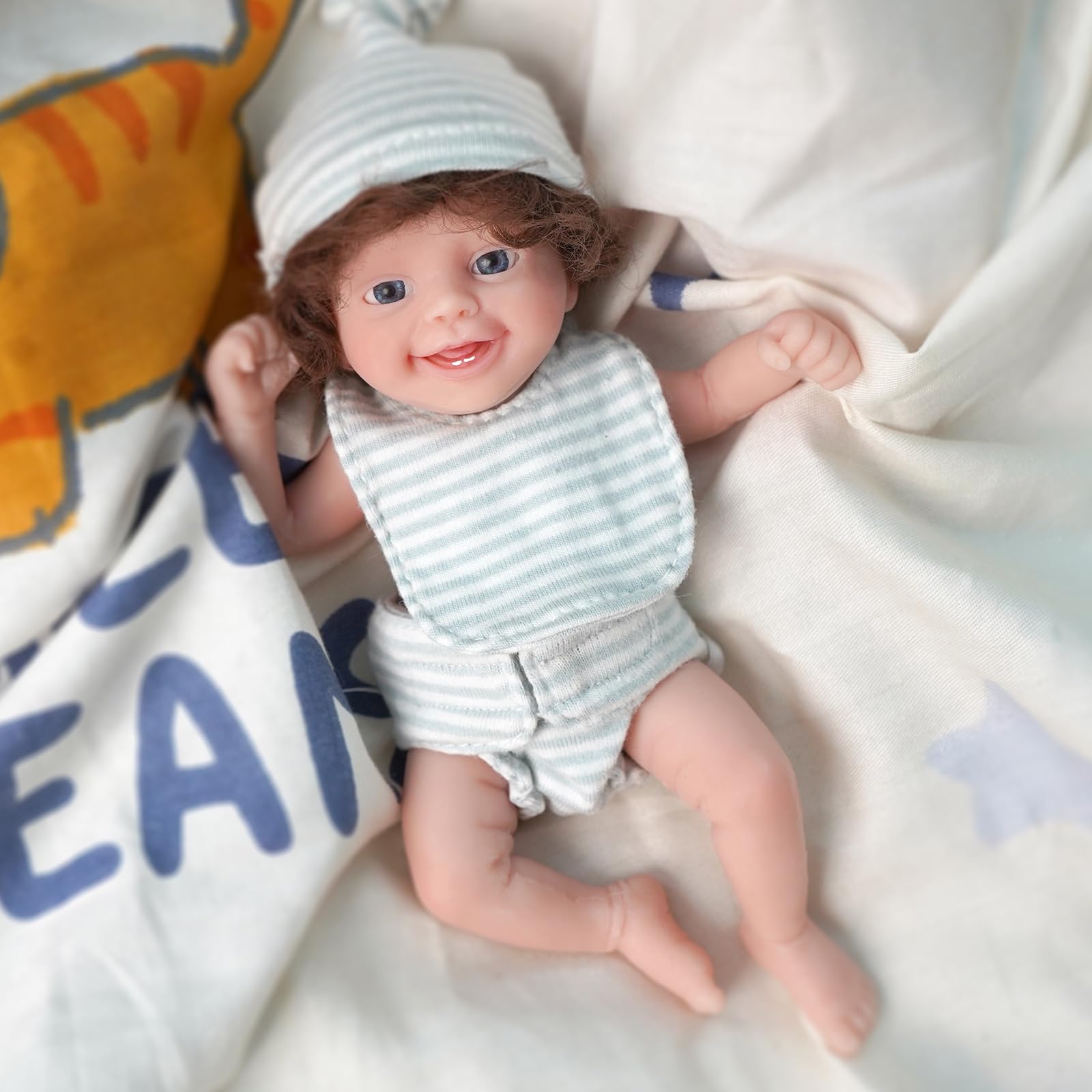 Miaio Reborn Baby Doll 17,8 cm Bambola in silicone mini realistica neonato bambola in silicone pieno corpo sollievo dallo stress per adulti fatto a mano con accessori per l'alimentazione e il bagno