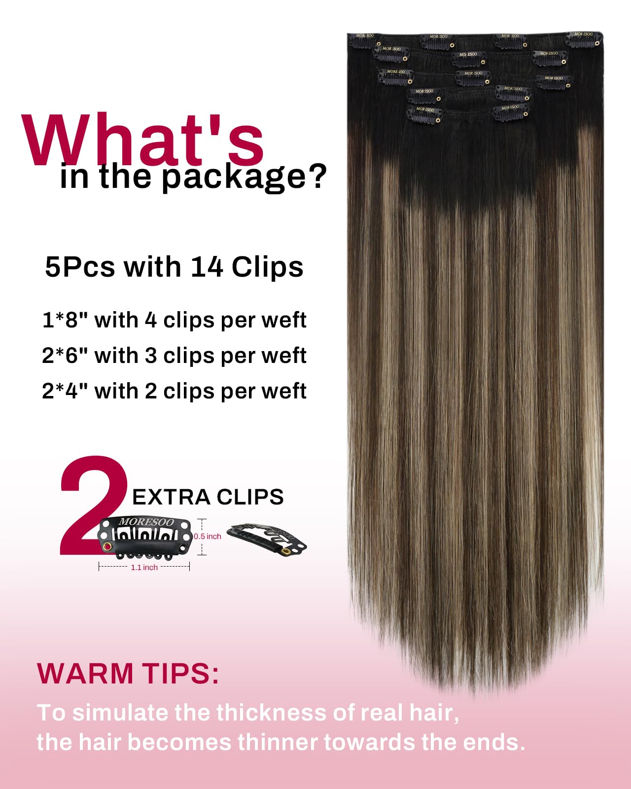 Moresoo Hair Extensions Clip in Real Hair Dark Brown Invisible Full Head Clip in Human Hair Extensions Brunette Shoulder-length Short Remy Hair 12 Inch 5 Pieces/80g #2 — view 34