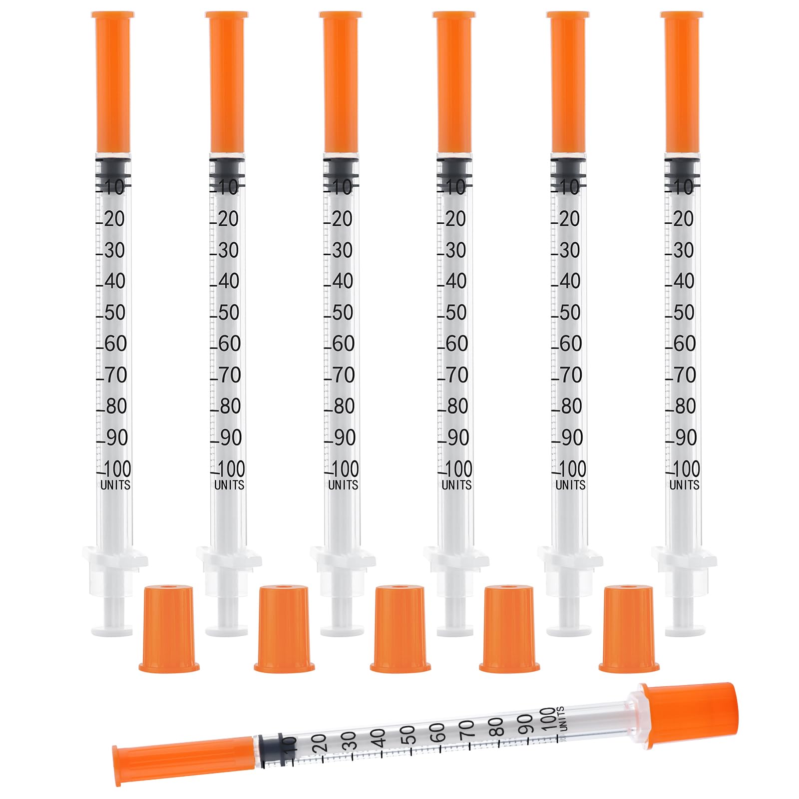 Photo 1 of 100 Pack 1ml Syringe with Orange Cap, 1cc with 29G&8mm Accessories for Liquids Dispensing(1ML 29G-5/16Inch 100PACK)