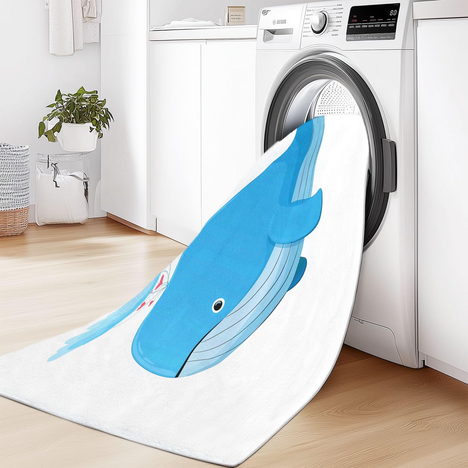 Tappeto - fondo antiscivolo - lavabile - morbido Pelo Corto Tappeti, 80 x 150 cm per camera da letto camera dei bambini ufficio sala da pranzo, Balenottera Azzurra Nuvole Forma Cuore Vapore Bianco