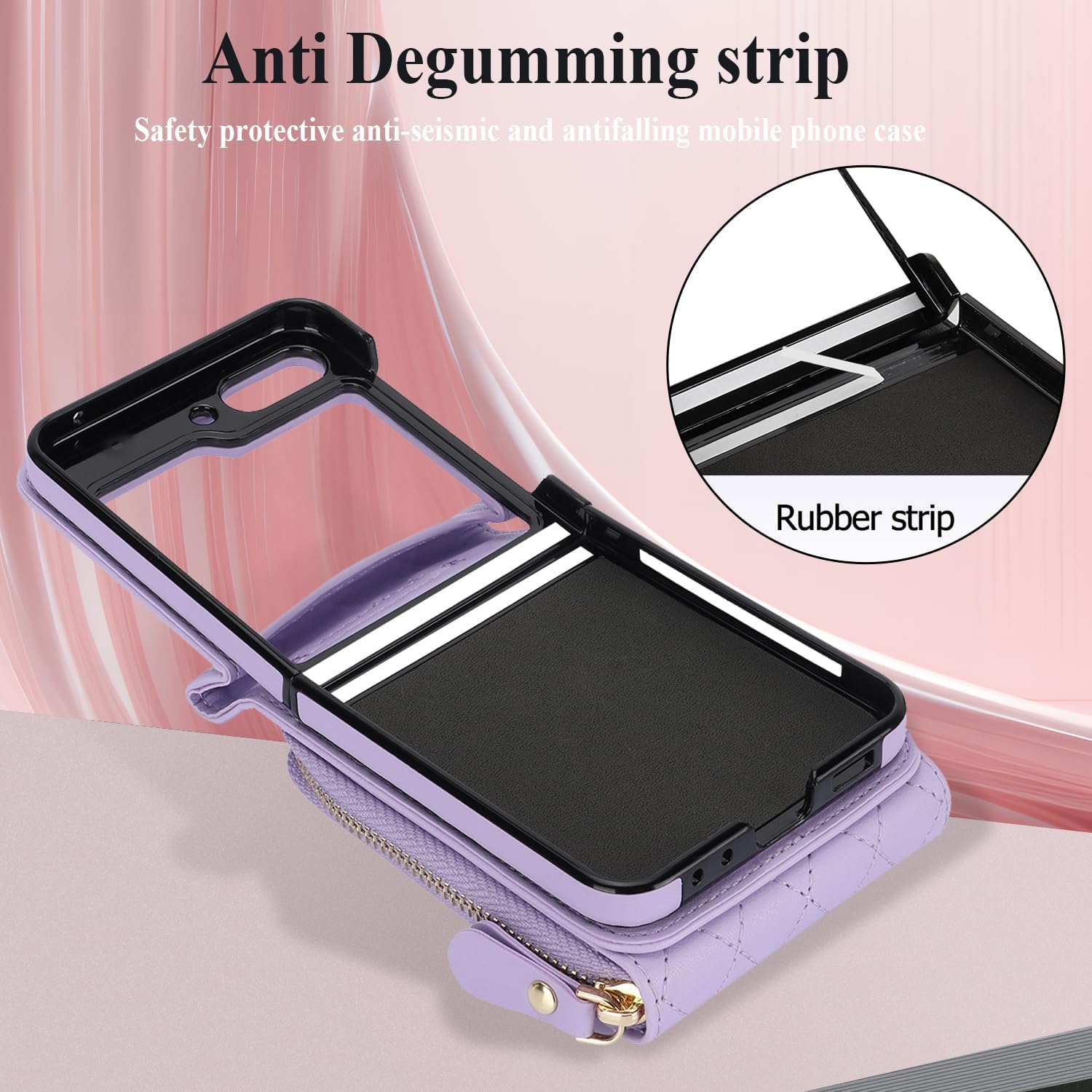 Phone Case for Samsung Galaxy Z Flip 5, Crossbody Wallet Case with 8-Card Slots Adjustable Strap, Soft PU Leather Protective Zipper Flip 5 Phone Case for Women Girls (Purple)