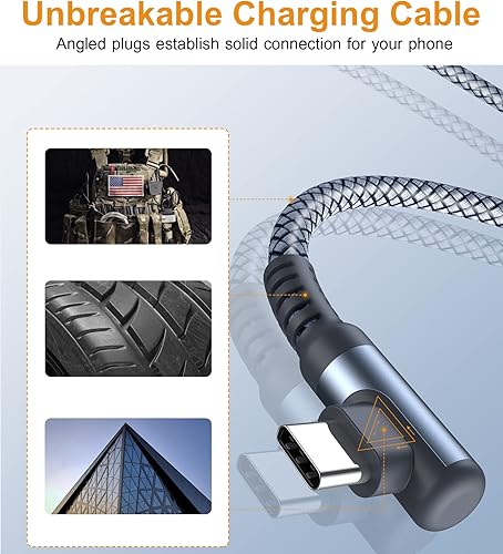 Miniatura 4 de Cable USB C en ángulo recto 2 unidades, 1.5 pies + 1.5 pies, cable de carga USB tipo C para iPhone 15 Pro Max Plus, Samsung Galaxy S22 S21 S10 S9 S8