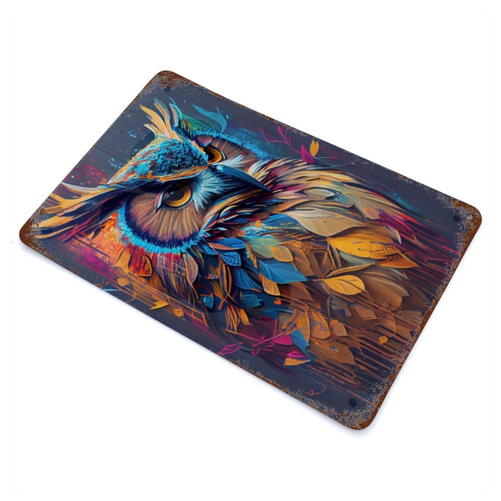 The Wise Owl Vintage Wall Sign 11.8"x7.9", Rust Effect Metal Decor for Cafe, Home Bar And Lounge Decor