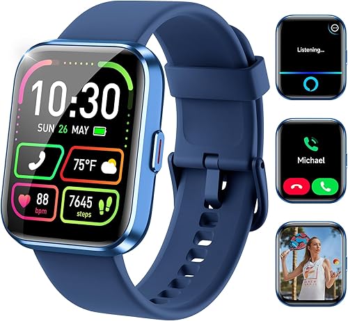 Miniatura 8 de WMK Reloj inteligente con Alexa, responder/hacer llamadas, pantalla de 1.83 pulgadas, batería de 10 días, monitor de frecuencia cardíaca/SpO2/sueño,