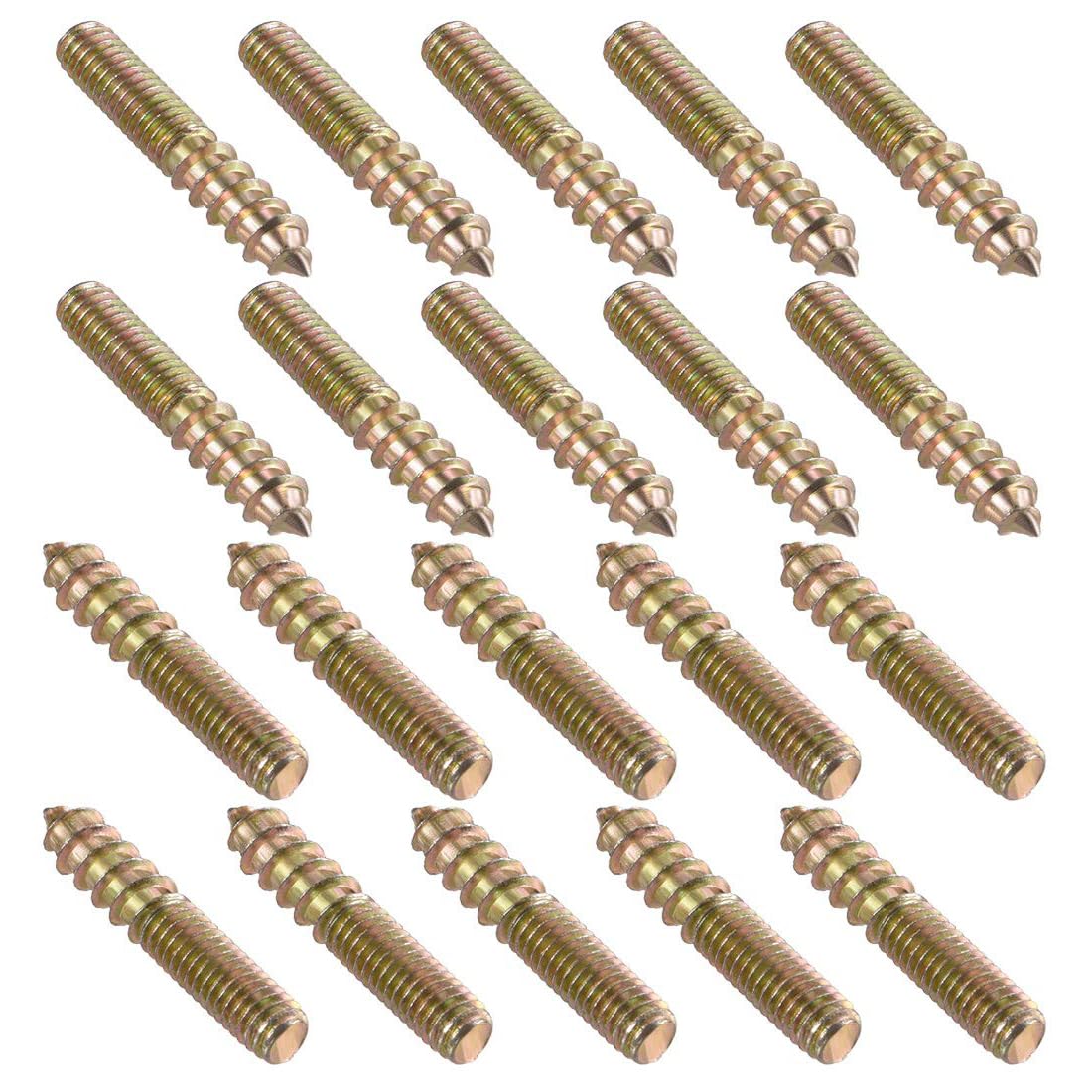TOP-VIGOR 20Pcs Hanger Bolts, M6x35mm Double Headed Bolts Self Tapping Screw, Double Ended Dowel Screws, Screw Dowels Hanger