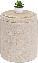 Bonlife Boucle Ottoman Storage, Foot Rest Stool Seat, Folding Footstool for Living Room, Sherpa Ottoman for Bedroom, Beige, 37x37x45 cm
