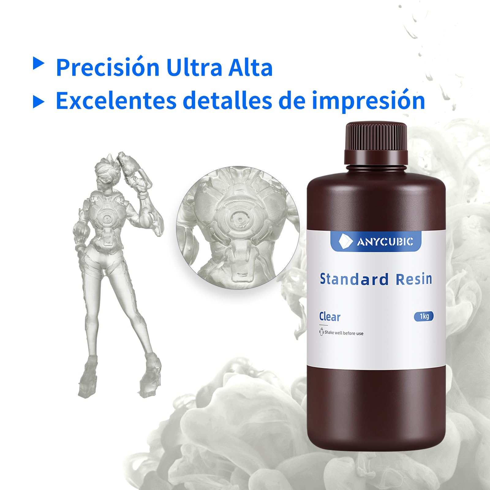 ANYCUBIC Resina Impresora 3D, Resina Estándar, Fotocurado UV LCD Rápido Resina 3D de 405 nm, Alta Tasa de Éxito de Impresión, para Impresoras 3D LCD/DLP/SLA, Transparente 1000g