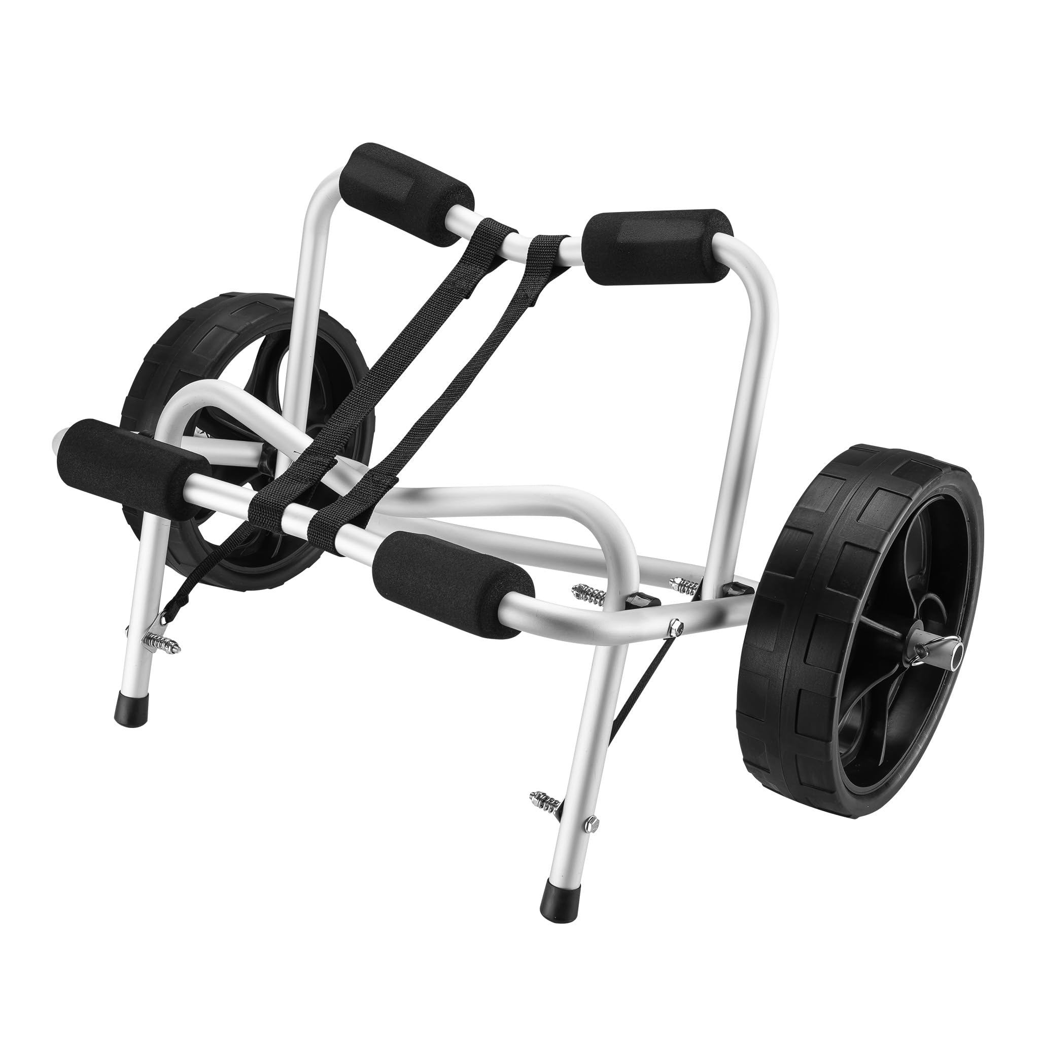 Składany aluminiowy wózek kajakowy Wiltec do 68 kg, wózek transportowy do łodzi, kajaków i kanoe, wózek surfingowy z poduszkami, koła PU Ø25 cm z nylonowym paskiem do mocowania