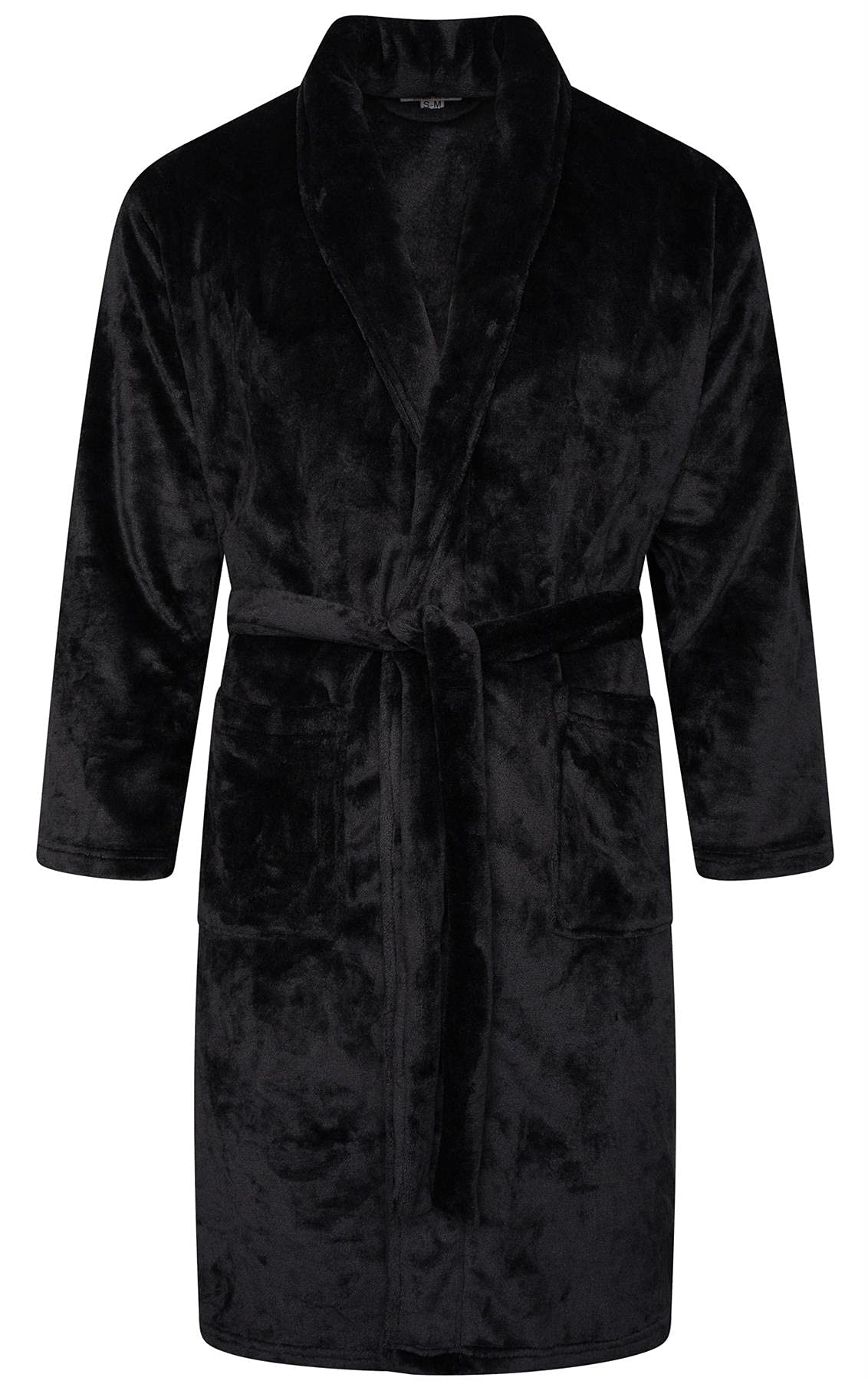 Adore Home Mens Soft Warm Flannel Fleece Bathrobe Dressing Gown Shawl, Black, 4XL-5XL