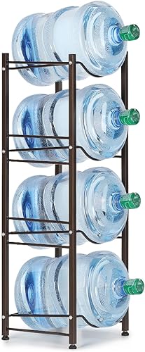 HAITRAL Soporte para jarra de agua, 4 niveles, estante de exhibición para botellas de agua resistente, color negro y marrón