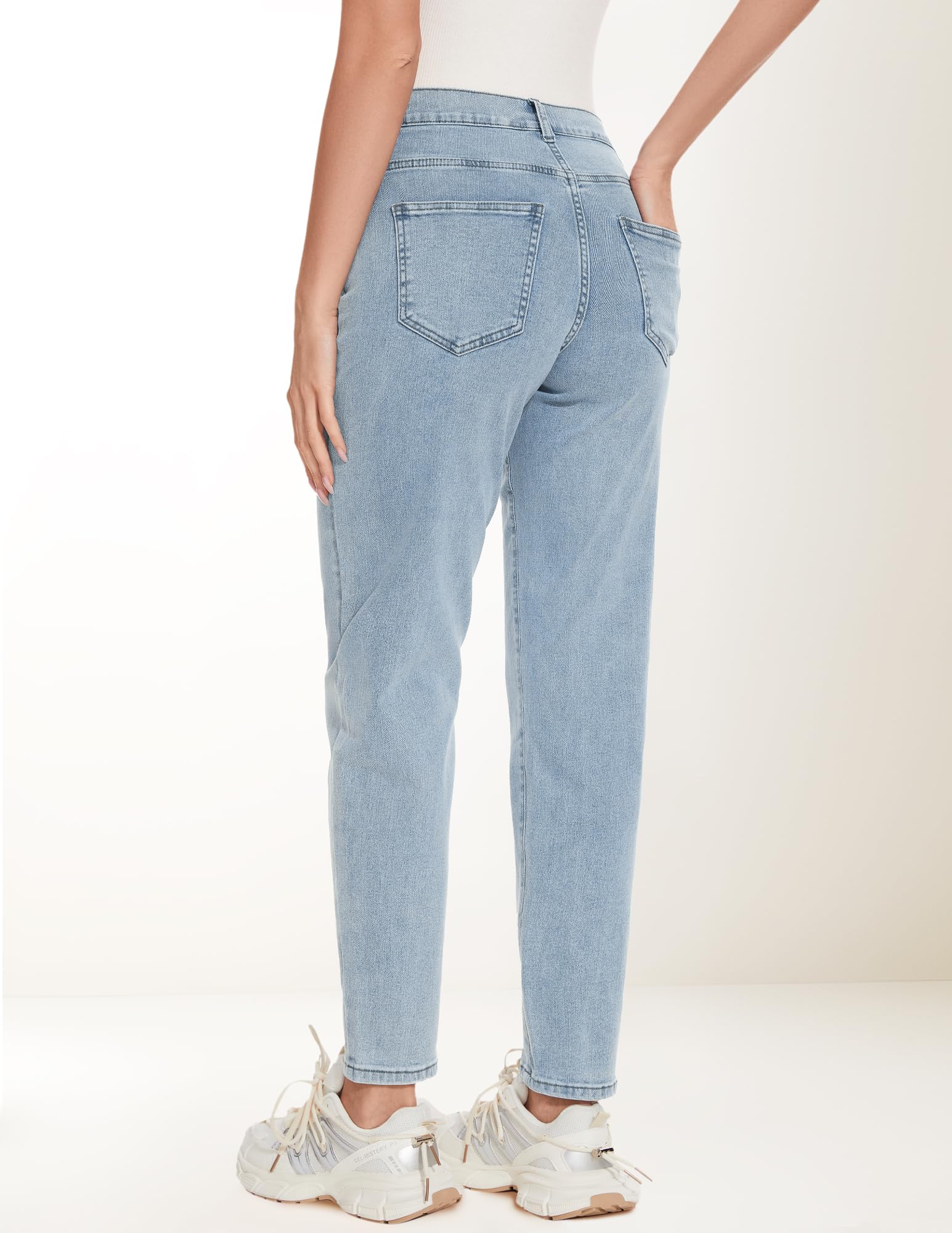 FABRACK Jean de maternité pour femme - Taille mi-haute - Extensible - Jean boyfriend sous le ventre - Pantalon de grossesse avec empiècement élastique