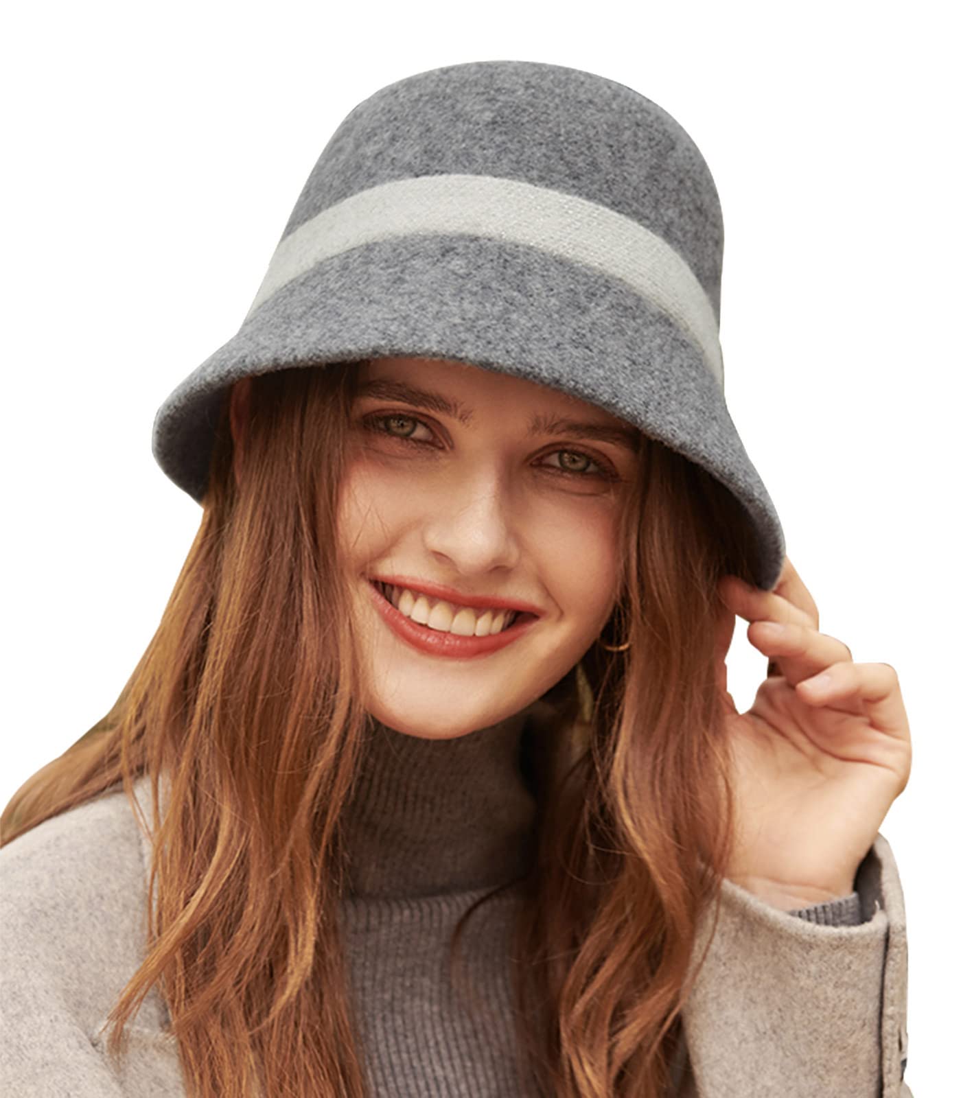 Adigaber Chapeau Cloche Femme Chapeau Melon 100% Laine Fedora Seau Élégant Chapeau Derby Chapeau Vintage Hiver
