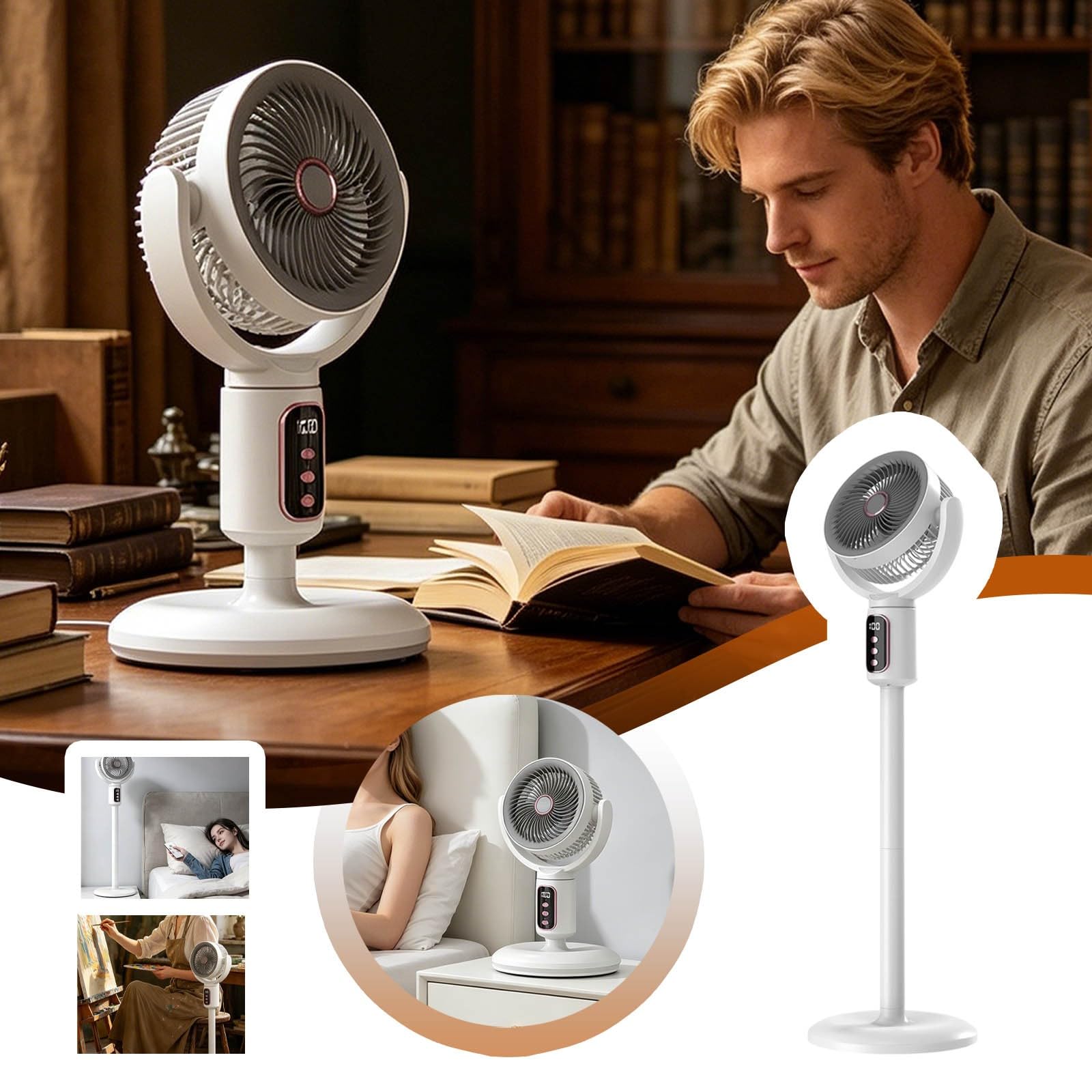 Ventilatore USB portatile in piedi regolabile in altezza circolazione dell'aria silenziosa per casa, camera da letto, scrivania, spazio di lavoro con testa oscillante, impostazioni di velocità