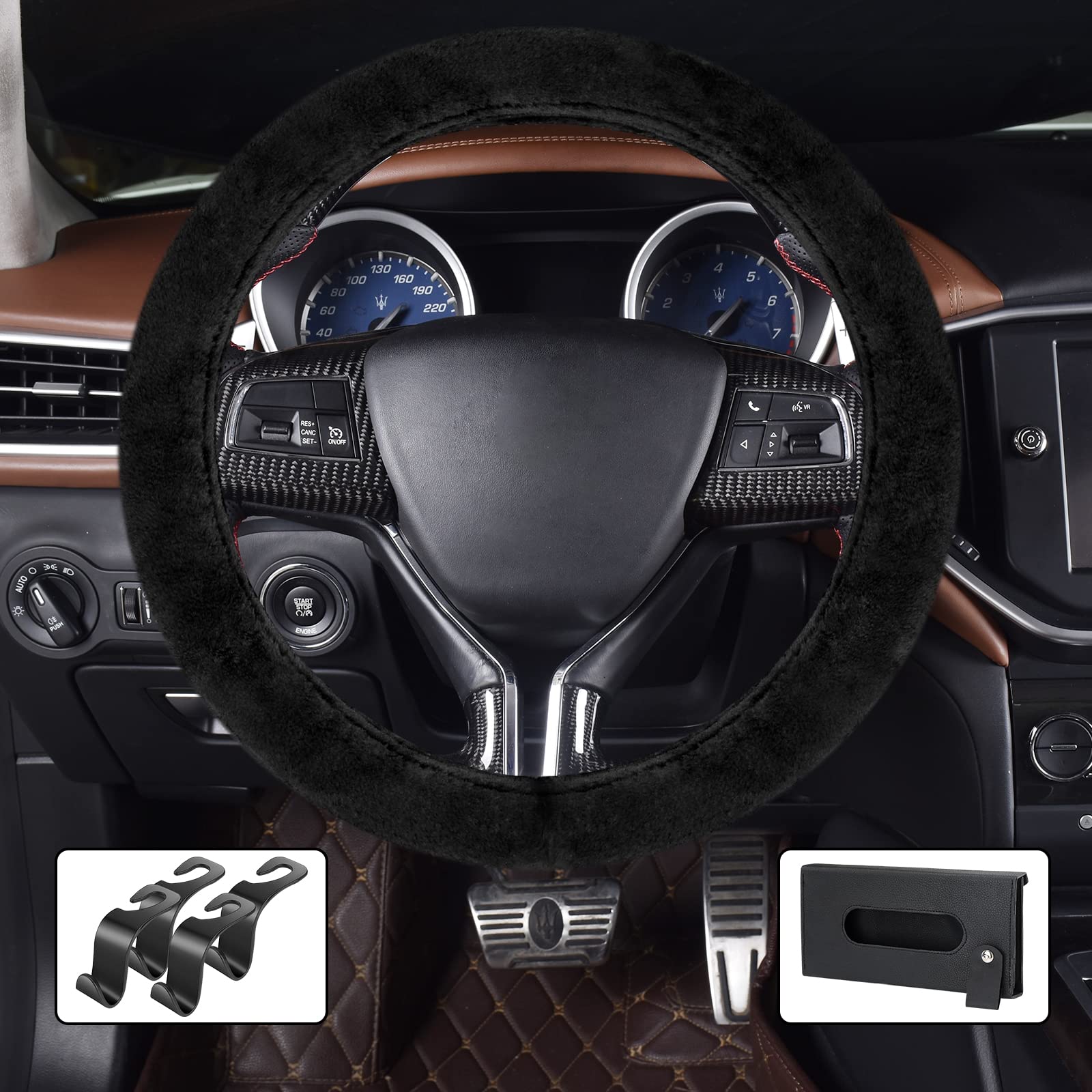 Photo 1 of AUTOOMMO Fluffy Car Steering Wheel Cover (Black)