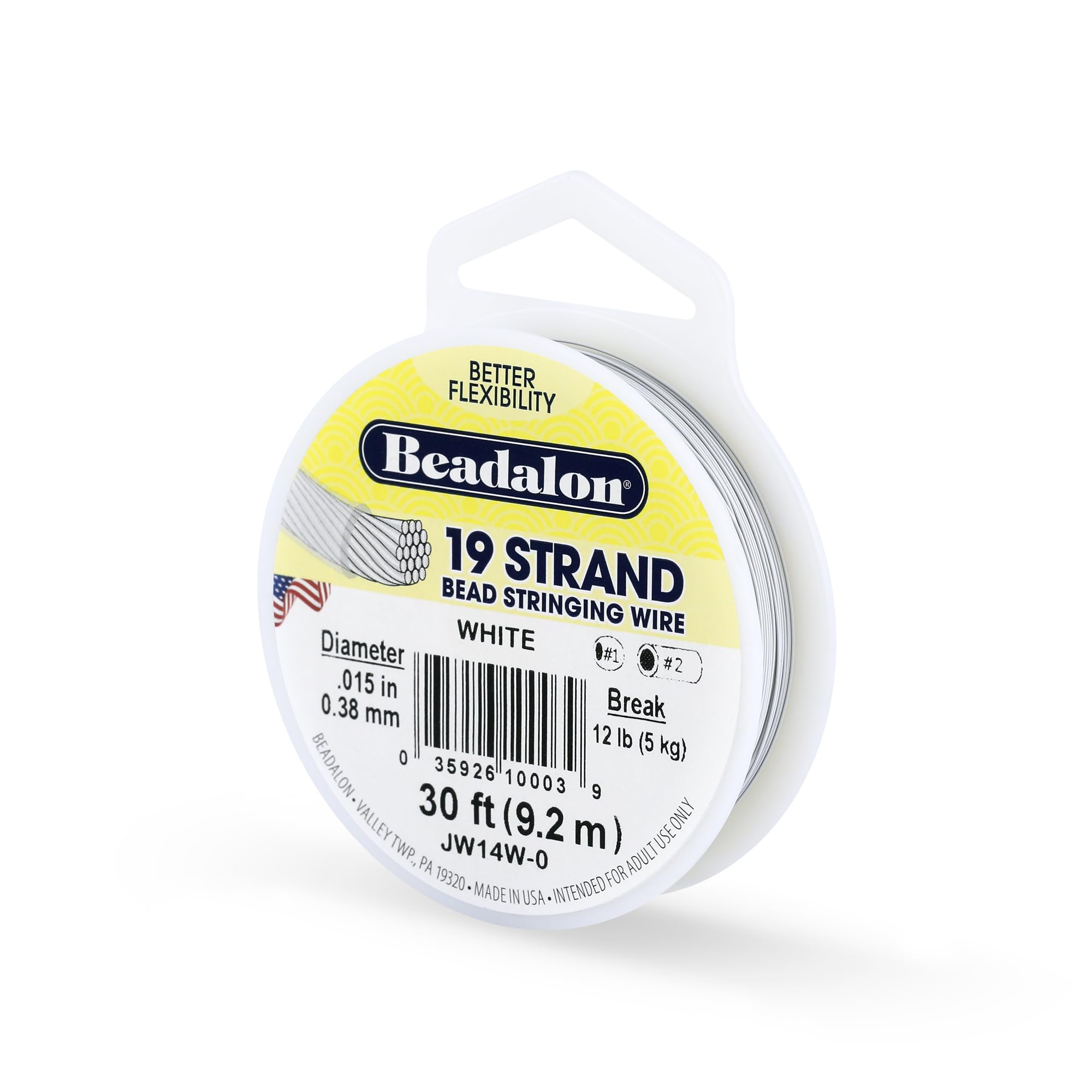Beadalon Stringing Wire 19-Strand .015-Inch (.38-Millimeter) Diameter 30-Feet/Pkg, White
