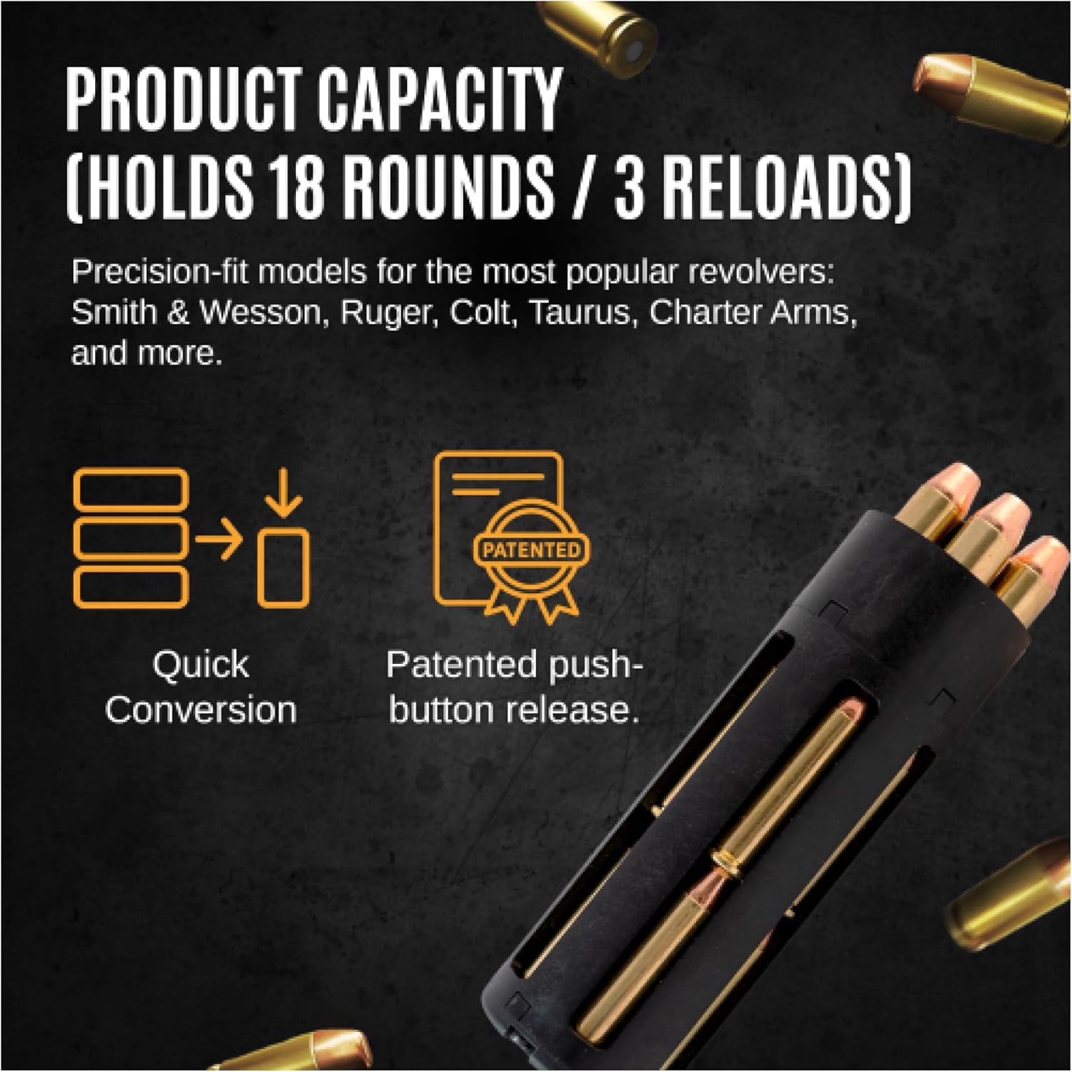 38 Special Speed Loader - 357 Magnum SpeedLoader for 6-Shot Revolvers - 18 Round High Capacity 2-in-1 Reload Tool-Fits Kimber K6S, S&W K-Frame, Taurus 65,66 & More.