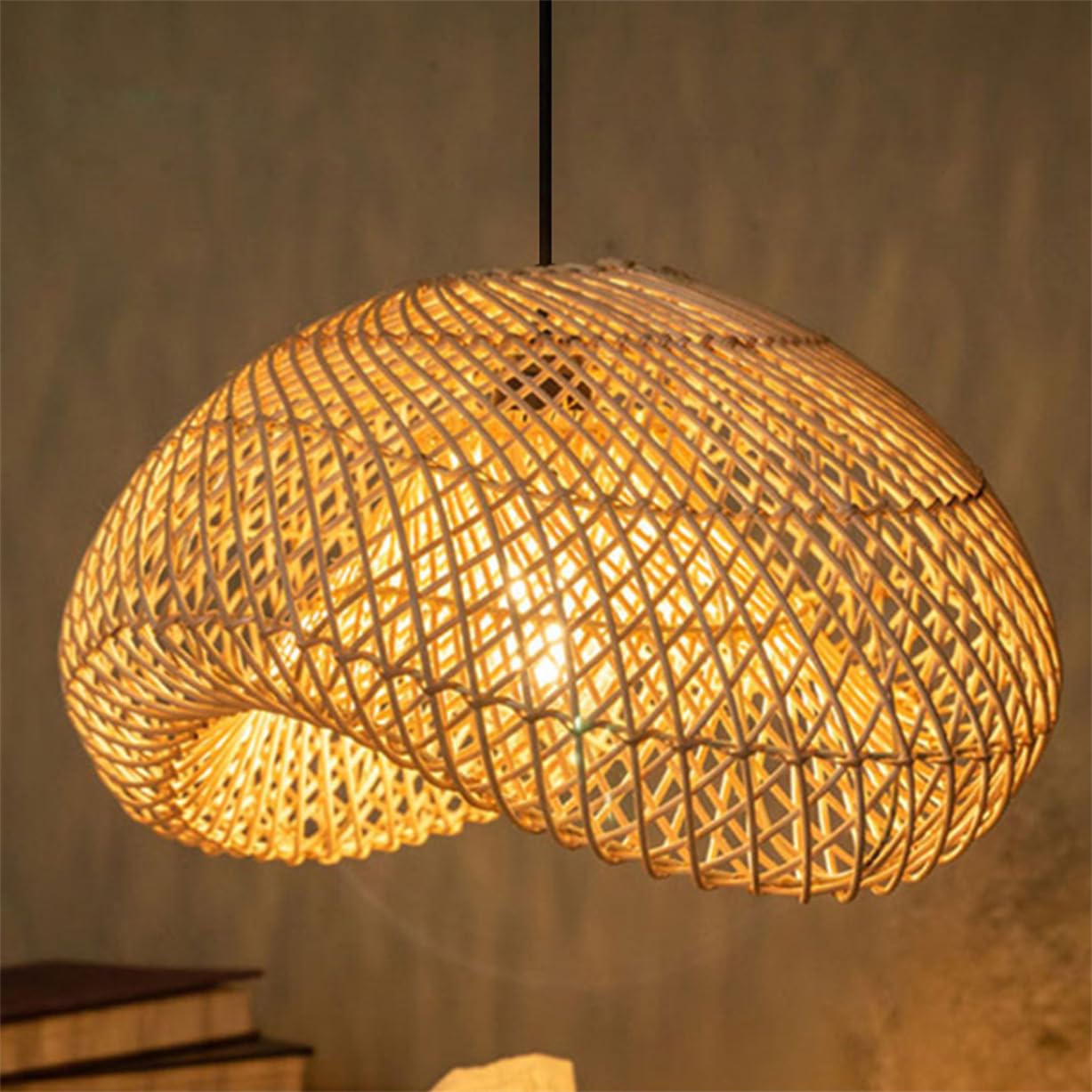 CSSYKV Geometry Shape Rattan Basket Lamp Shade Rustic Chandelier Boho Kitchen Island Light Fixtures Bedroom Lighting Modern Wicker Hanging Light for Living Room Restaurant Hallway Foyer