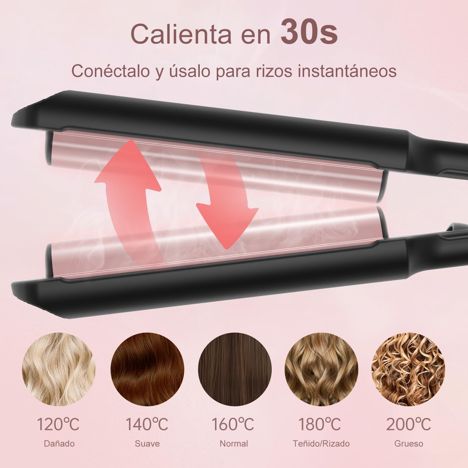 AISEELY Rizador de Pelo Ondas, 20 MM Plancha Ondas Pelo, 5 Temperatura Ajustable 120℃ y 200℃, PET Anti-Escaldaduras, Mini Ondulador de Pelo Portátil, Plancha Ondas para Principiantes - Negro