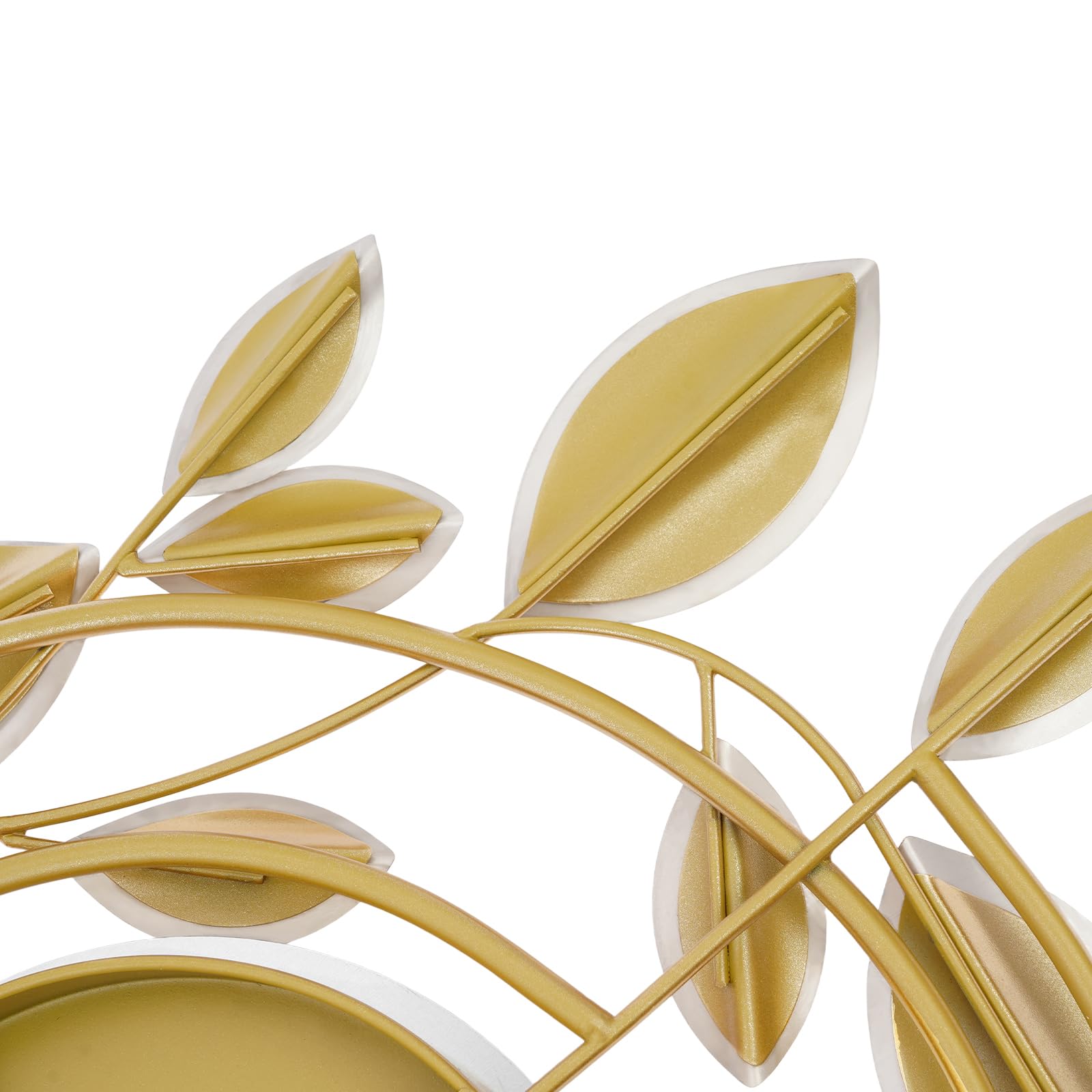 Groß Wanduhren Dekoration, 75x44cm Wanduhren Golden Leaf Wanduhr Metall Lautlos Wanduhr Modern Kreative Kunst Deko für Wohnzimmer Schlafzimmer Küche