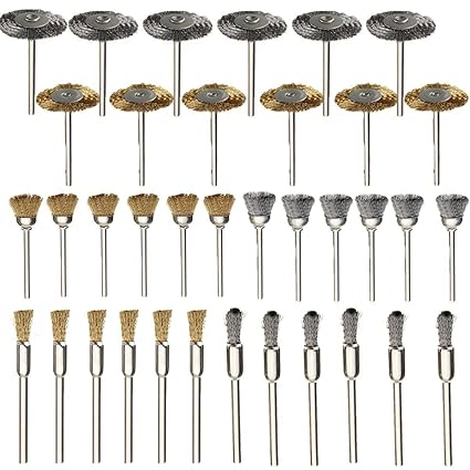 DIY Crafts Brass Steel Wire Brush Polishing Wheel DIY Tools for Dremel Rotary Tool for DIY Crafts Works. (Design No # 1, Pack of 36 Pcs)