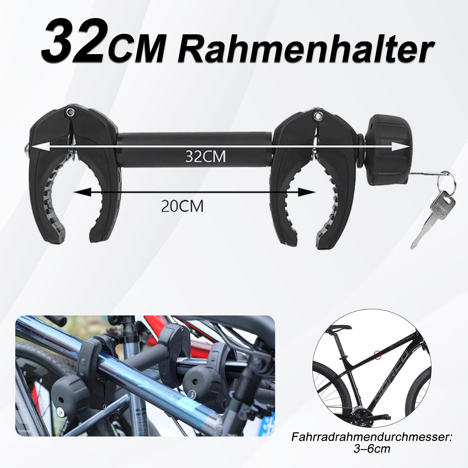 Warmfay Zwarte framehouder, 3 stuks, lang, 25 cm 32 cm 45 cm, afsluitbare framehouder, voor U-beugelbuis: 2,5-3,0 cm, universele reservehouder voor fietsendragers voor alle gangbare