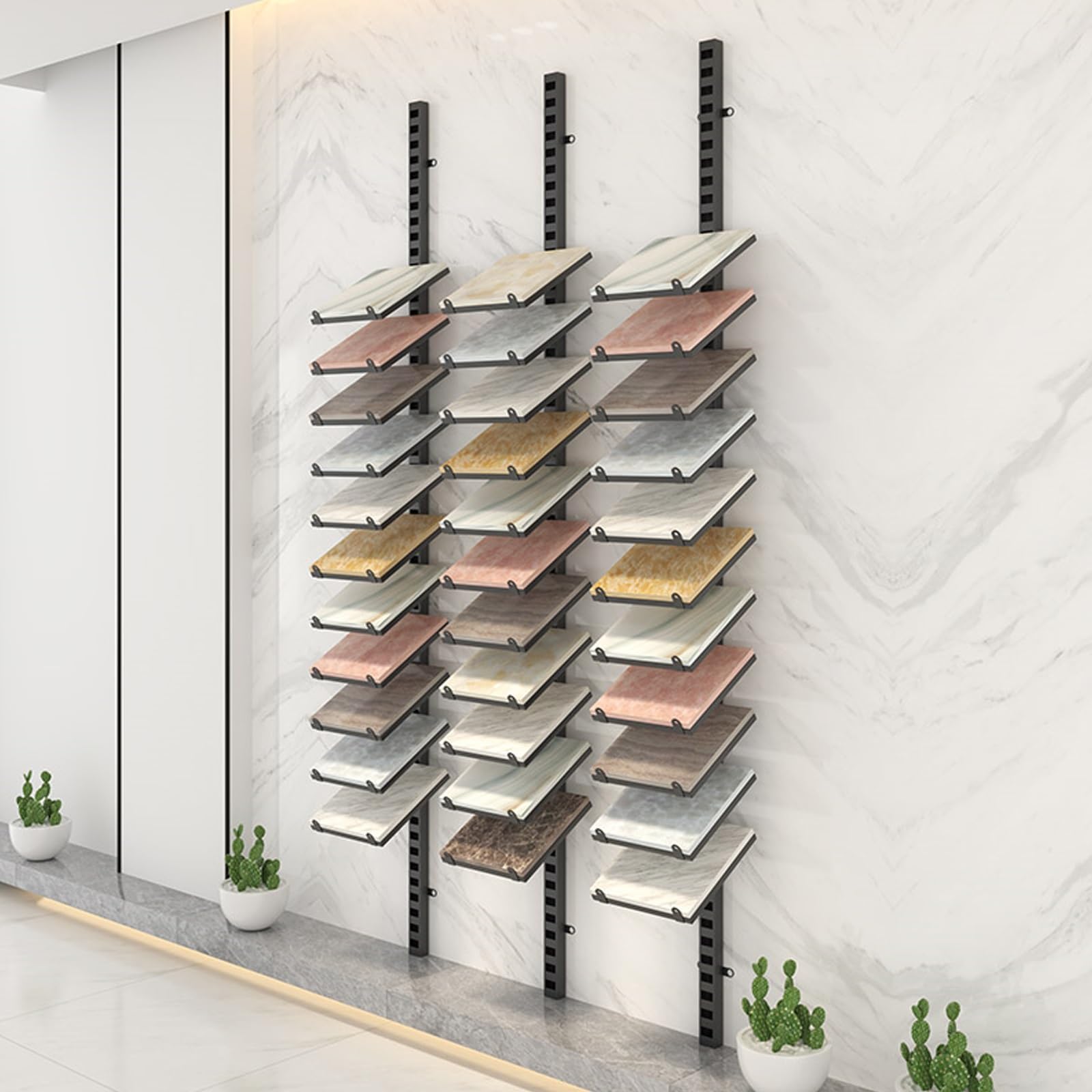 Estante resistente de la exhibición de la teja del montaje en pared, estante de la muestra de la porcelana del metal para la tienda de los materiales de construcción, organizador de almacenamiento rob