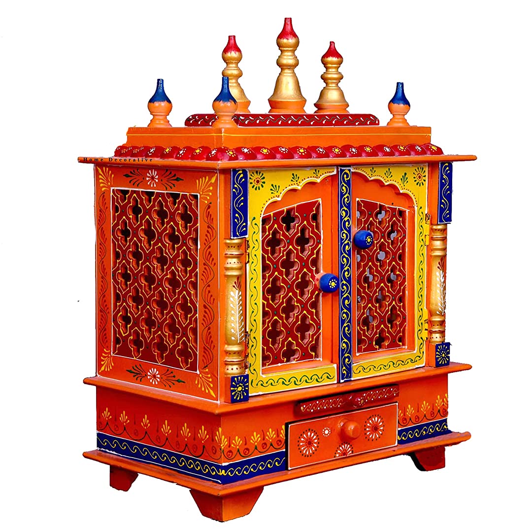 Home Bazaar and Rajasthani Ethnic Handcrafted Wooden Temple / Mandir / Pooja Ghar / Mandapam 18x12x24 inch Outer and 16x9x10.75 Inch Inner Size (L x W x H) KI-387