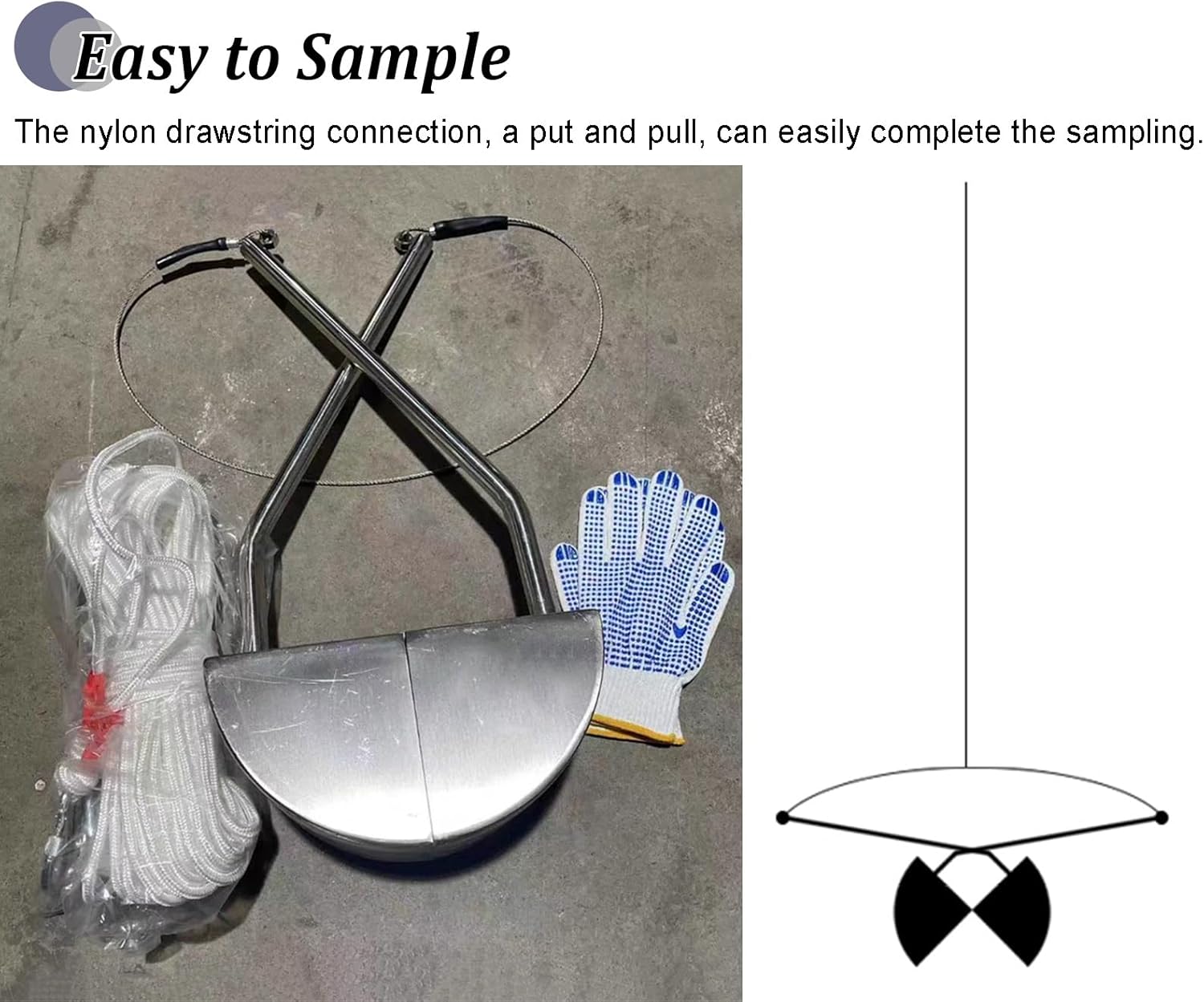 Stainless Steel Sludge Sampler Grabs Bucket for Mud and River Lake Sediment Collection w/Rope & Glove (3L)