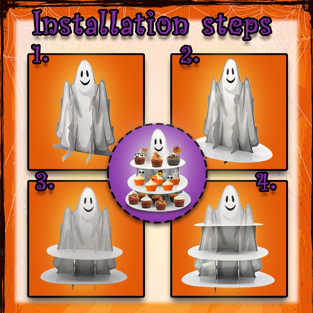 Présentoir à Cupcakes D'Halloween à 3 étages Pour Table à Dessert, Tour à Cupcakes En Forme De Citrouille D'Halloween, Support à Gâteaux En Carton