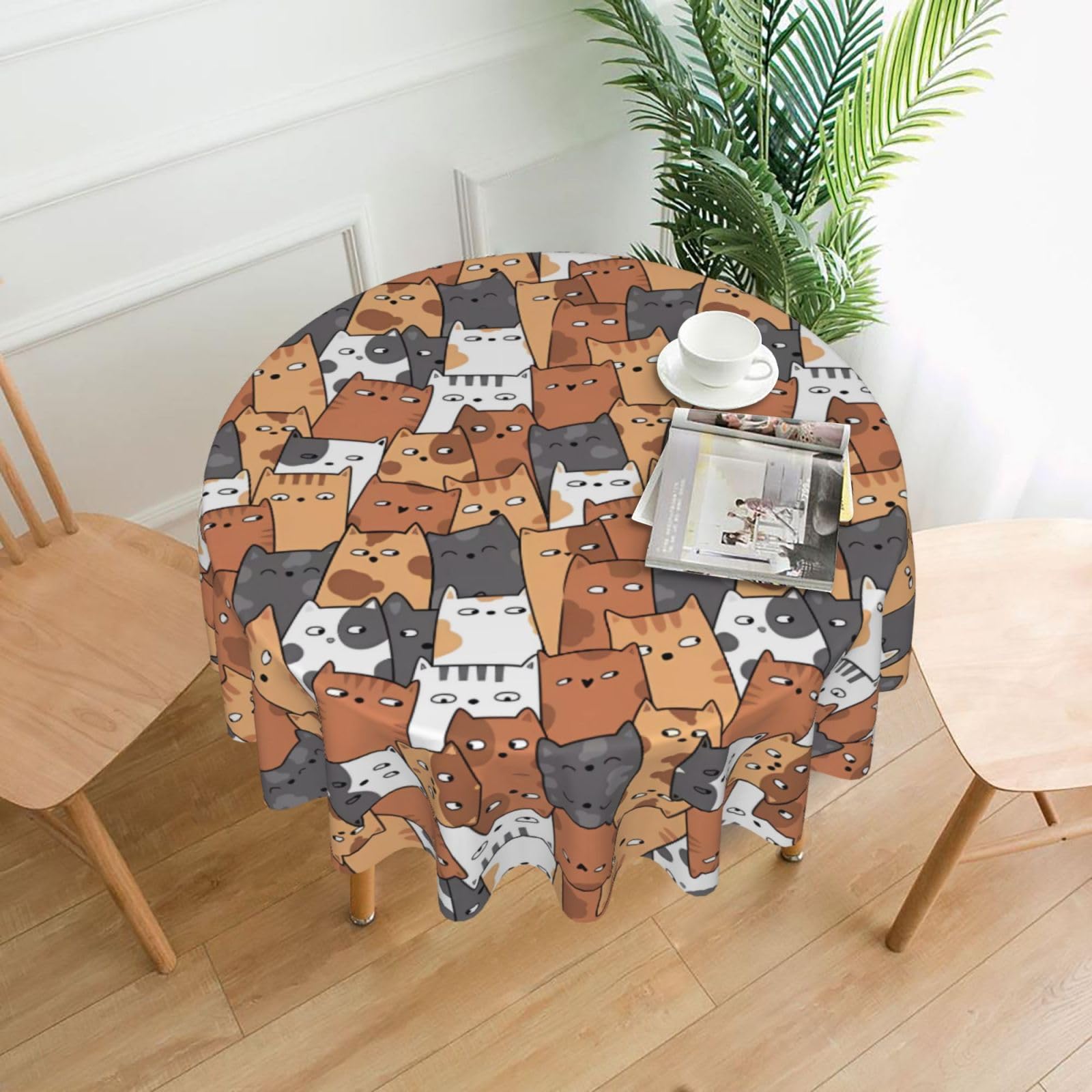 hhxvcv Orange Cats Round Tablecloth – Dining Table Cover