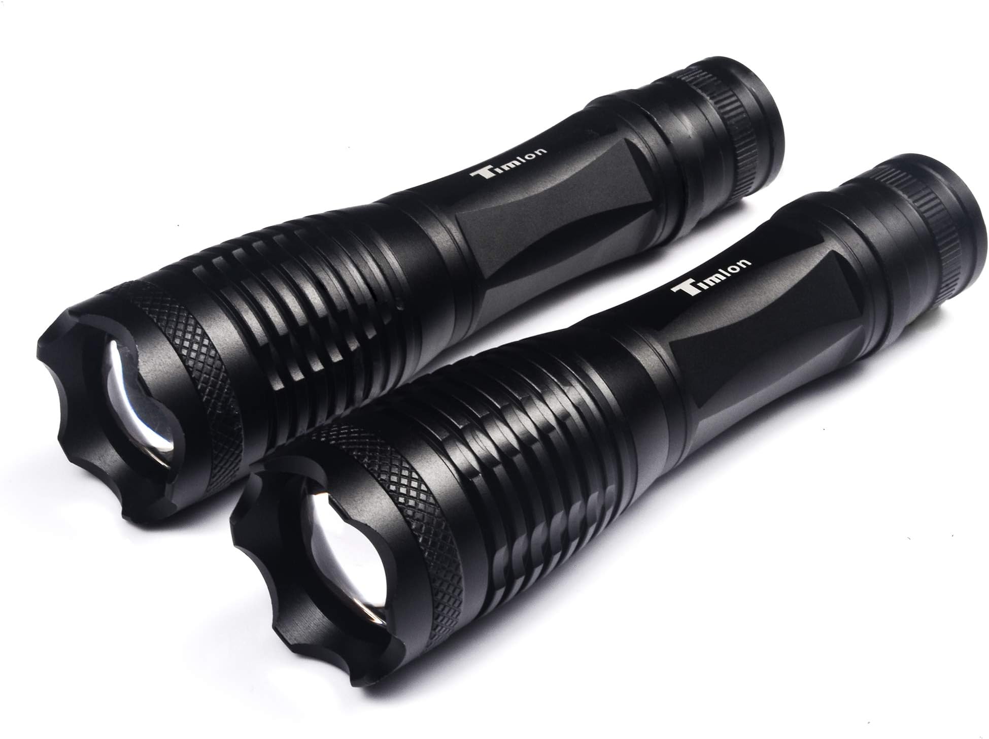 Timlon 2 Pack Ultra Bright 2000LM Tactical Flashlight XM-L T6 5 Switch Modes Adjustable Focus Zoomable and Water Resist Aluminum Alloy Flashlight(Black)