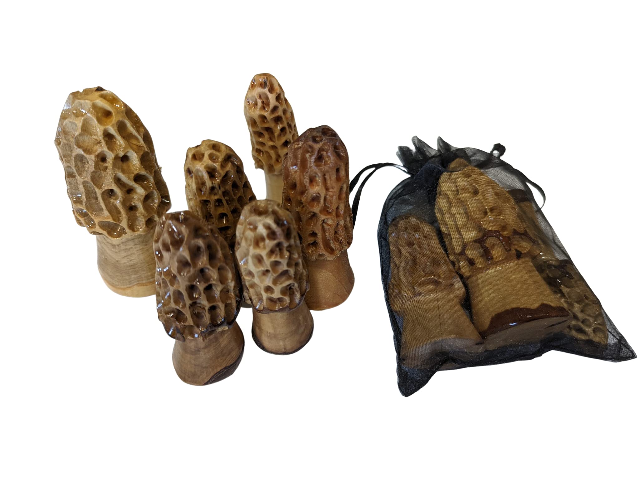 Morel Mushrooms, Bag of Morel Mushrooms, Set of 3 Wooden Hand-Carved Morels