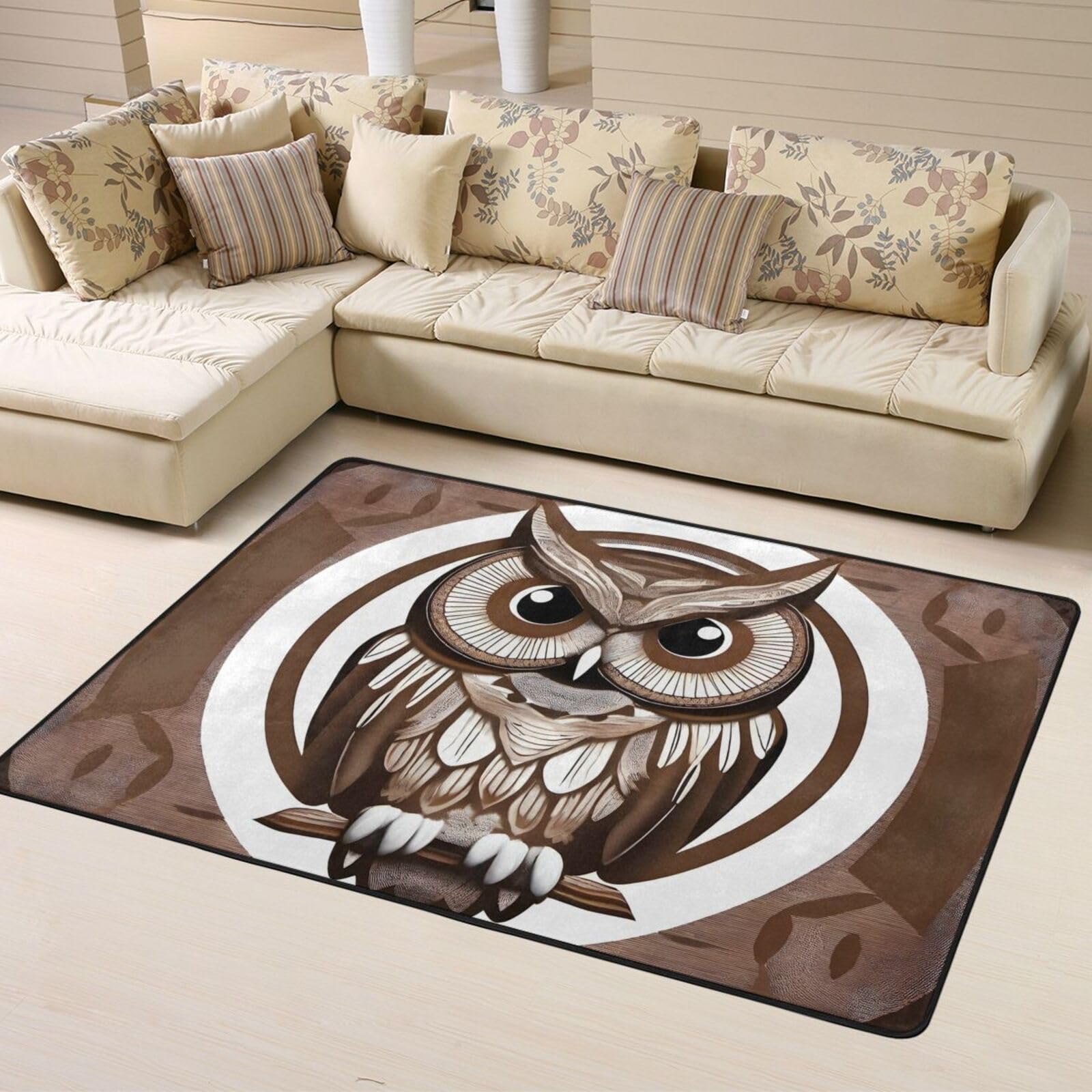 WZYWHJ Area Rugs,Living Room Floor Mats Runner Rug Non-Skip Nursery Mat Playing Carpet 63 x 48 inch Cartoon Owl Picture