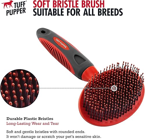 Miniatura 3 de Tuff Pupper Cepillo suave de cerdas redondas para perros y gatos  Aseo suave para cabello corto o largo  Herramienta de pasador suave para piel