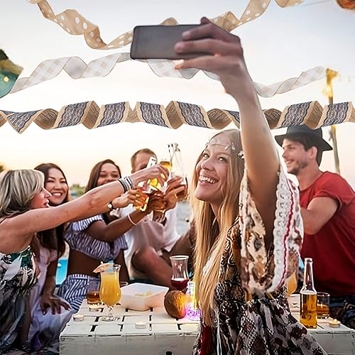 Miniatura 2 de Surtido de cintas con alambre, 6 rollos x 30 yardas (2.5 pulgadas) de cinta de poliéster para manualidades, cuadros, rayas, puntos y arpillera, sin