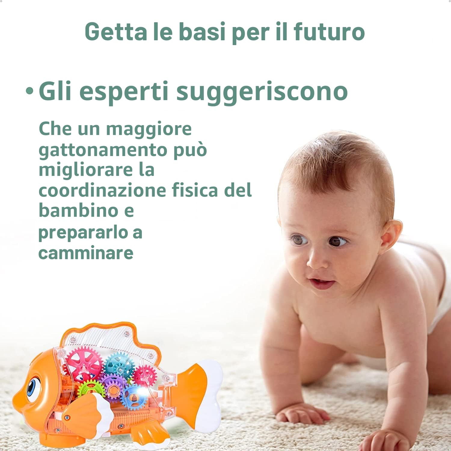 Giochi Musicali Bambini 123 Anno,Giochi per Gattonare con Musica e luci,Pesce Giocattolo per Neonati 6 9 12 18 Mesi,Regali di Compleanno Educativi con Luci e Musica,Movimento di Braccia e Coda