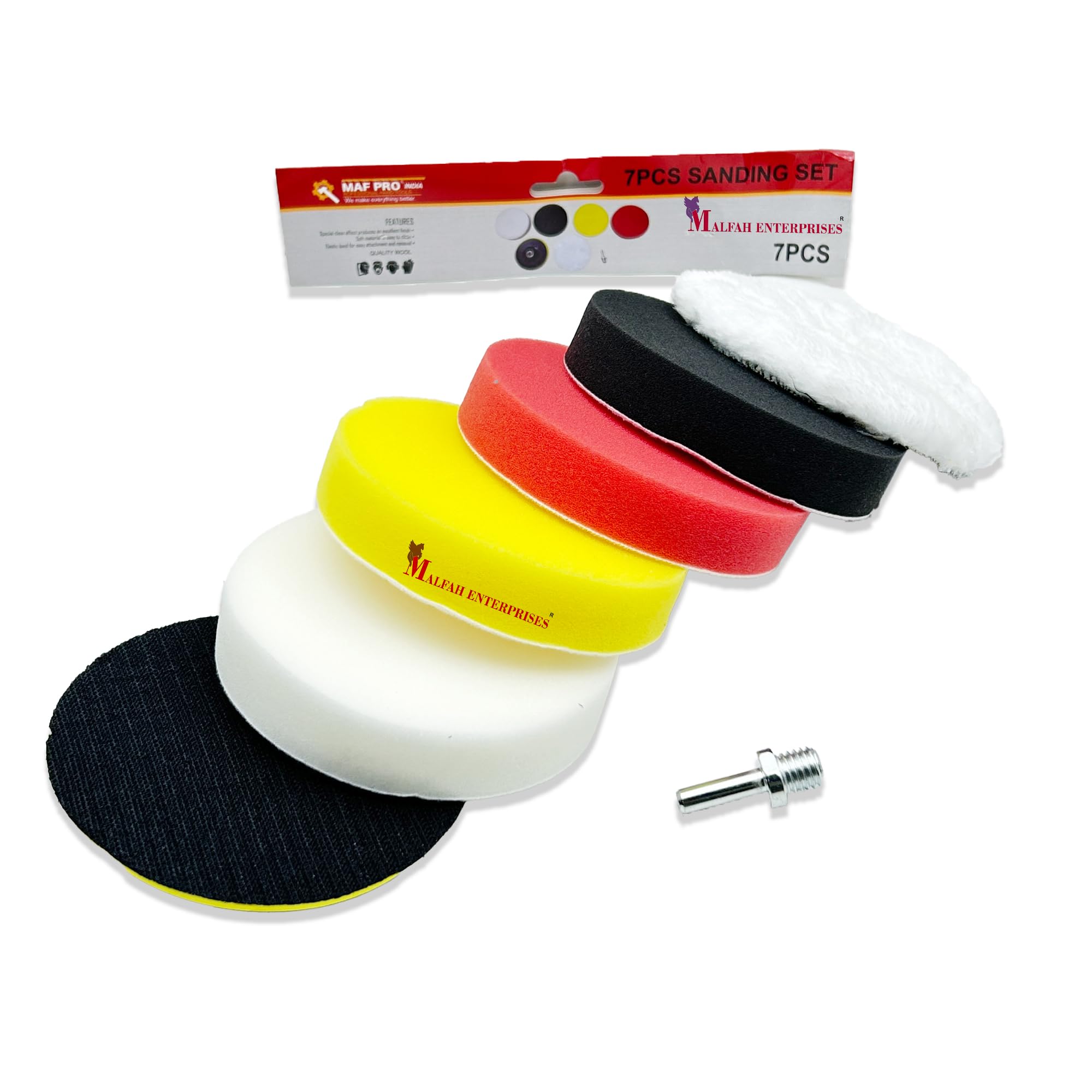 Malfah Sanding Sponge Set Car Polishing Pad Kit Woolen Pads 5 Inch Attachments for Drill Angle grinder Car Buffing Polishing Waxing Sealing Glaze MPPP-image-36