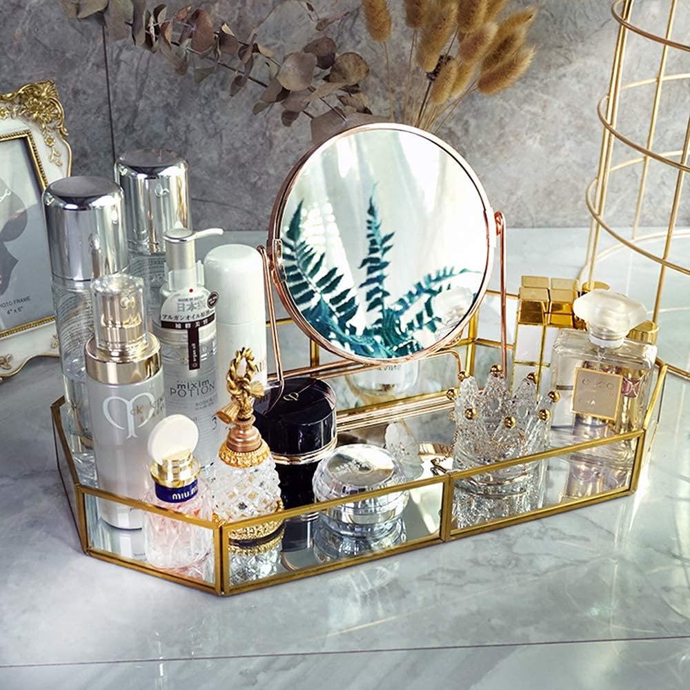 Tabletop Vanity Mirror with Rose Gold Stand, 25 cm Diameter-image-21