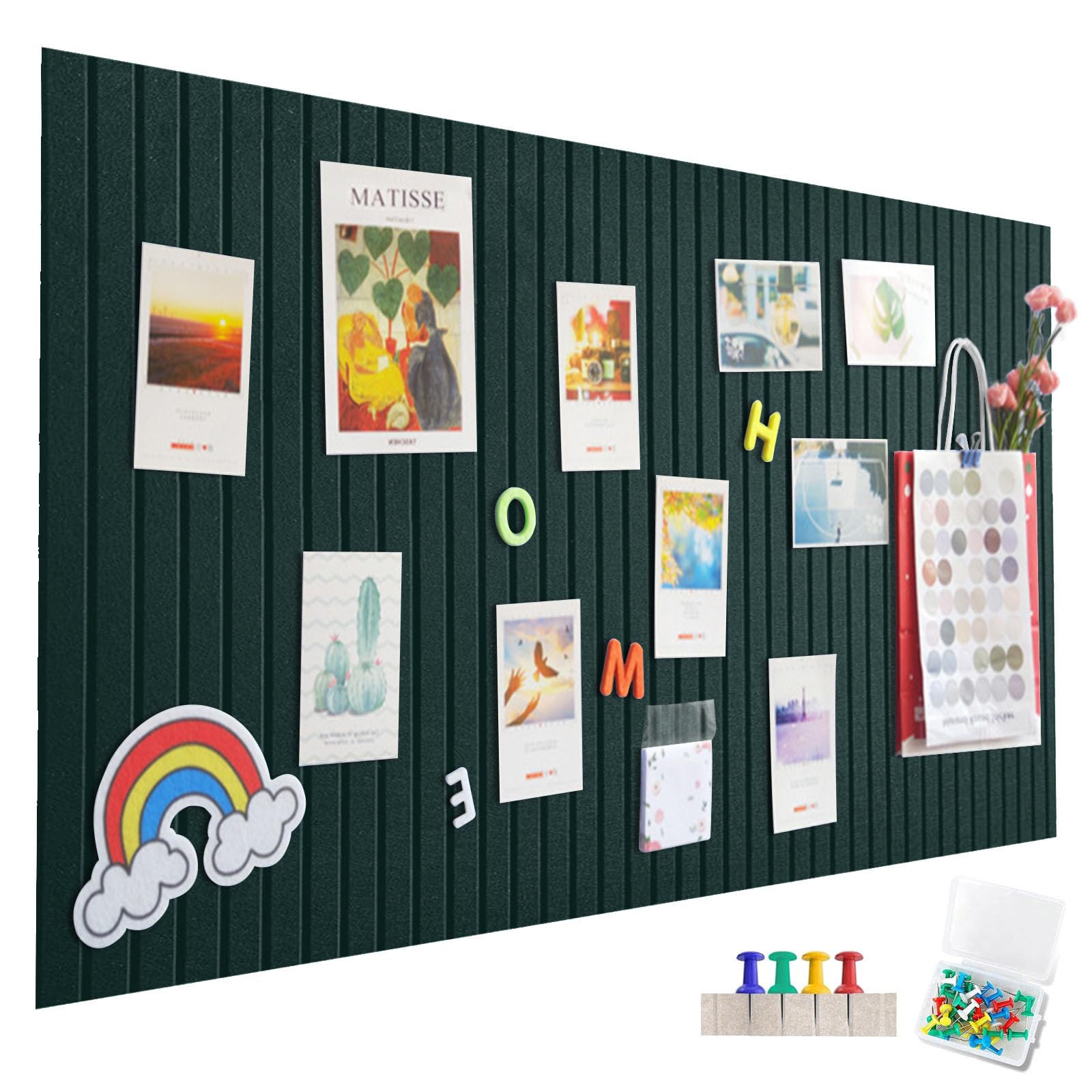 Large Felt Notice Board, Self-Adhesive, 60 x 40 cm, Felt Board, Vertical Stripes, Decorative Notice Board, Foldable Photo Board, Memo Boards, Bulletin Board for Office, Kitchen, Dark Green โ image 1