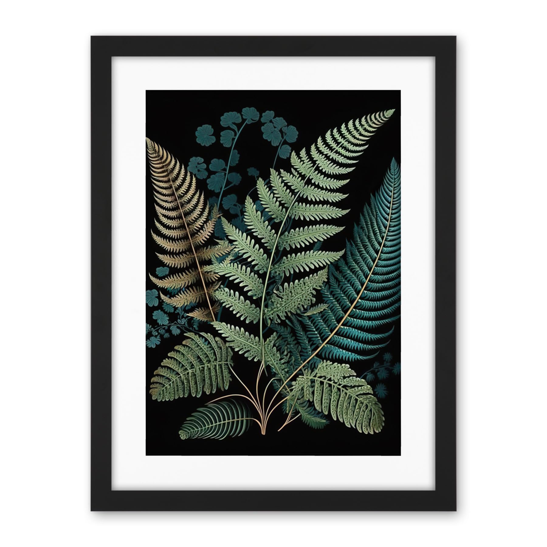 Artery8 Detailed Leaves Fern Fronds Botanical Illustration Artwork Framed Wall Art Print 18X24 Inch