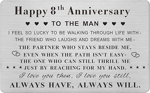 Feliz 8 aniversario para marido y hombre, tarjeta de 8 años de aniversario de boda para él, esposo