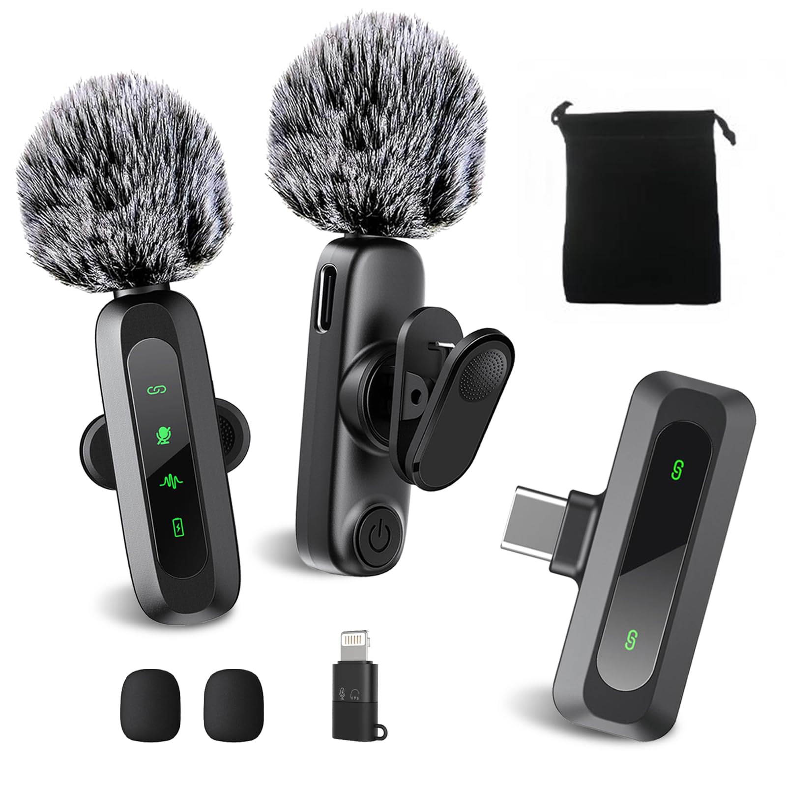 XBT 2-Pack Wireless Lavalier Microphone for iPhone,iPad,Android - Clip-on Lapel Mic with Noise Reduction,Plug & Play Mini Microphone for Video