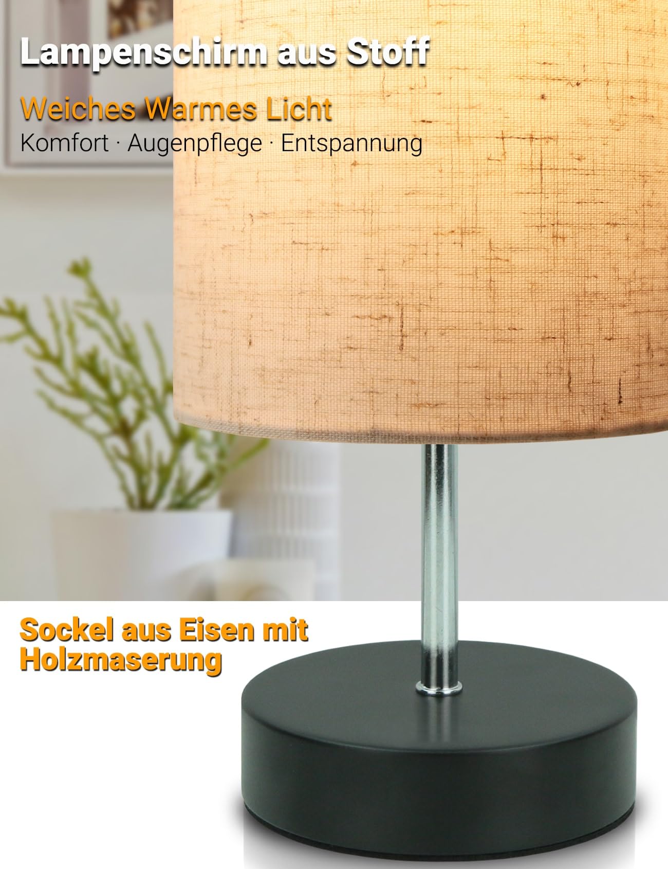 Chao Zan Modern nachtlampje linnen tafellamp schaduw houten sokkel voor slaapkamer woonkamer kantoor nachtkastje, hout / stof, E27 LED bedlampje, retro creativiteit tafellampen 14 x 14 x 32 cm