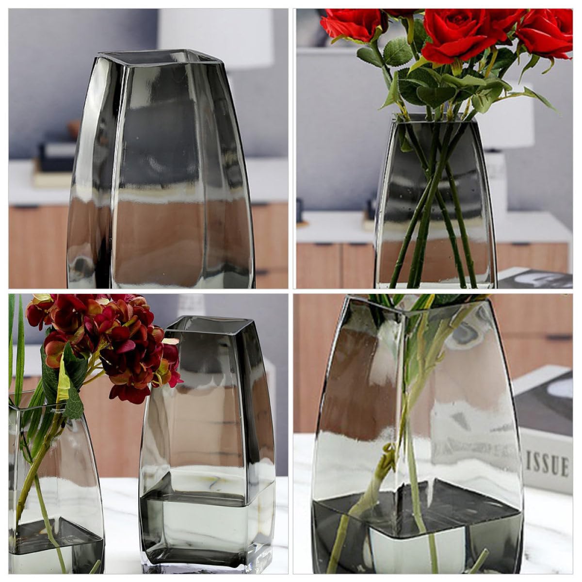 SHINEOFI Moderne Nordische Glasvase Transparent Tisch Glasblumenbehälter aus Glas Dekorative Aufbewahrungs und Hydroponikvase für Wohnzimmer und Wohndeko